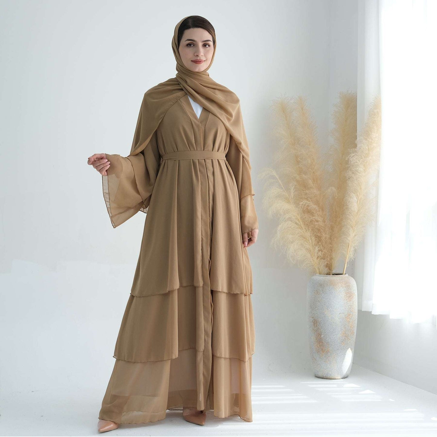Luxury Layered Open Abaya - Navy Blue