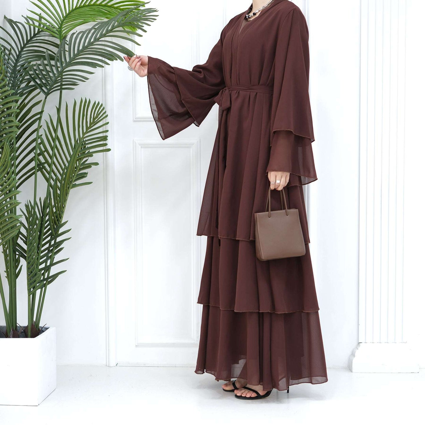 Luxury Layered Open Abaya - Navy Blue