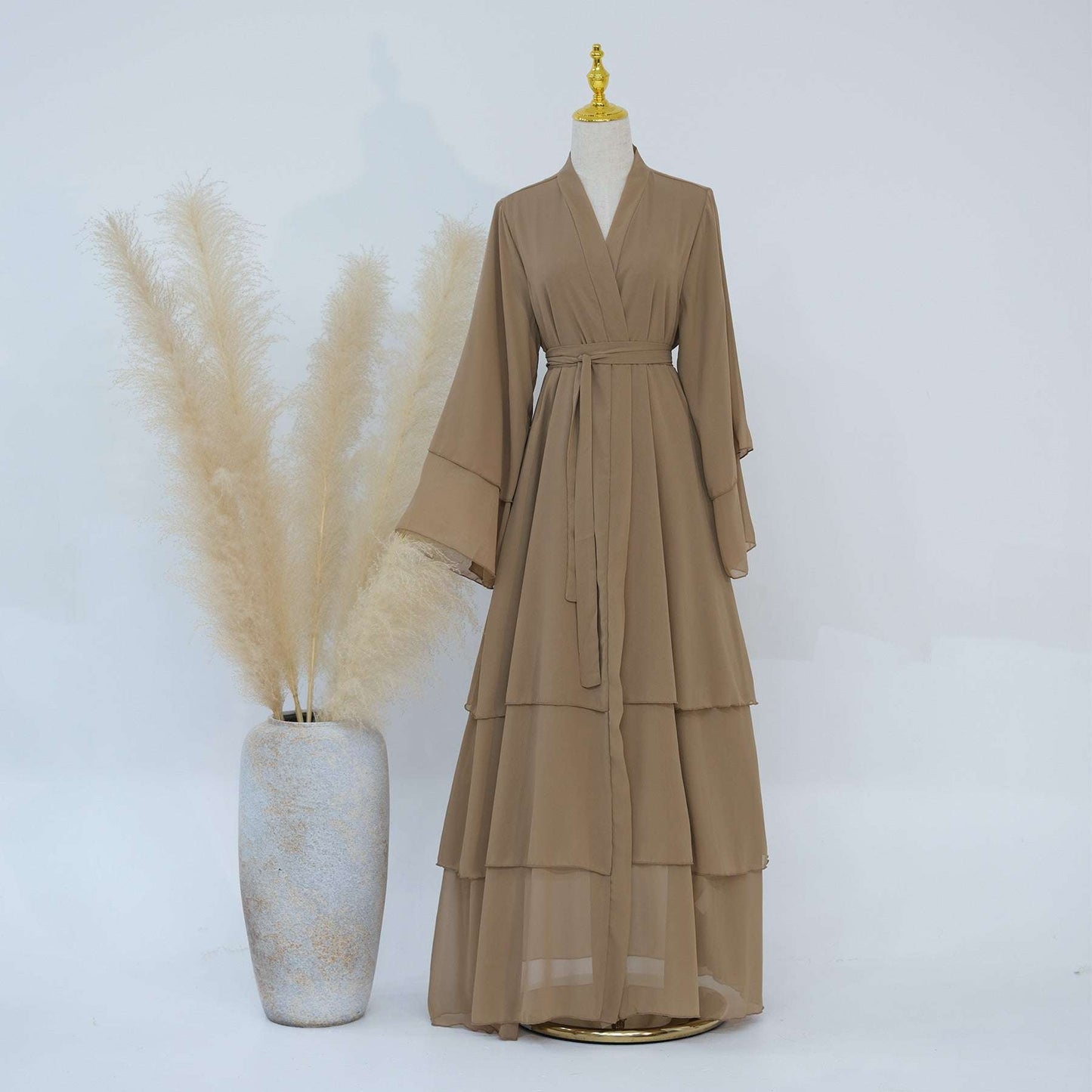 Luxury Layered Open Abaya - Navy Blue