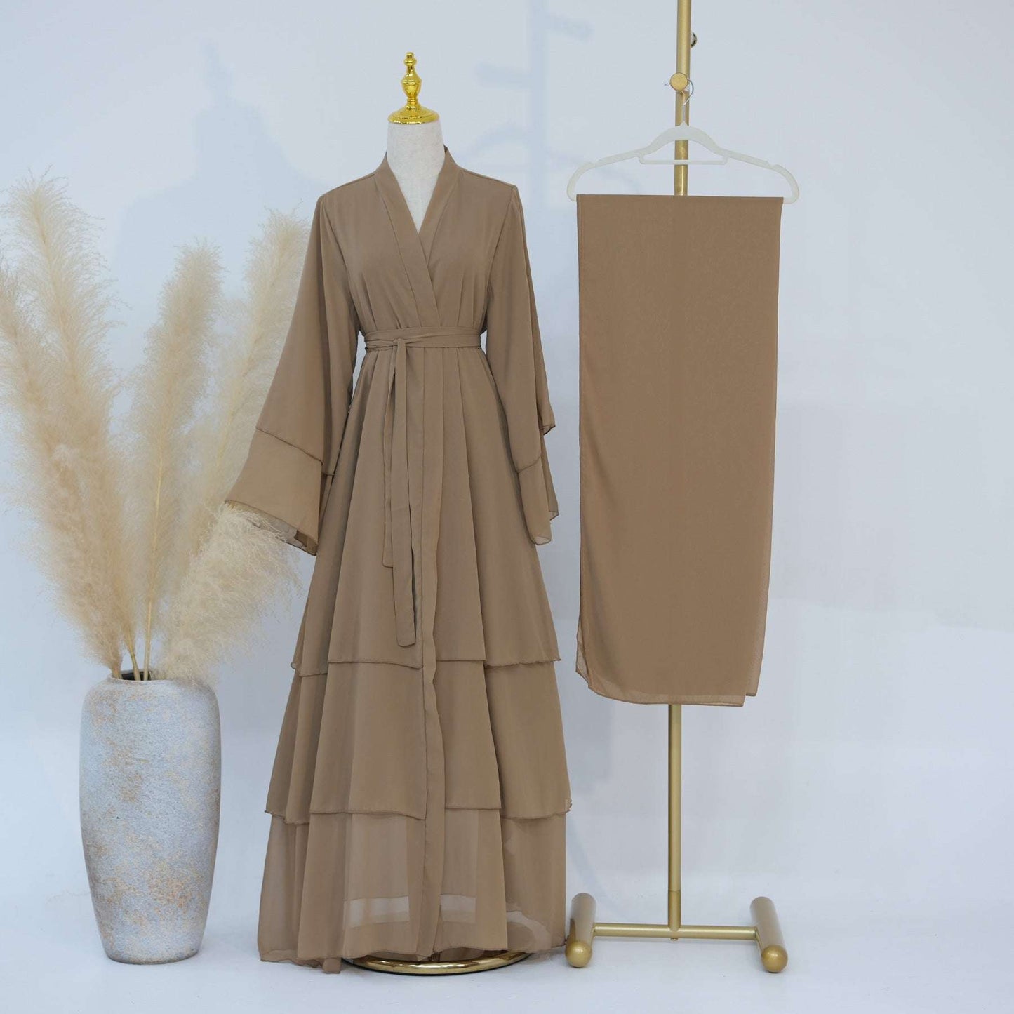 Luxury Layered Open Abaya - Navy Blue
