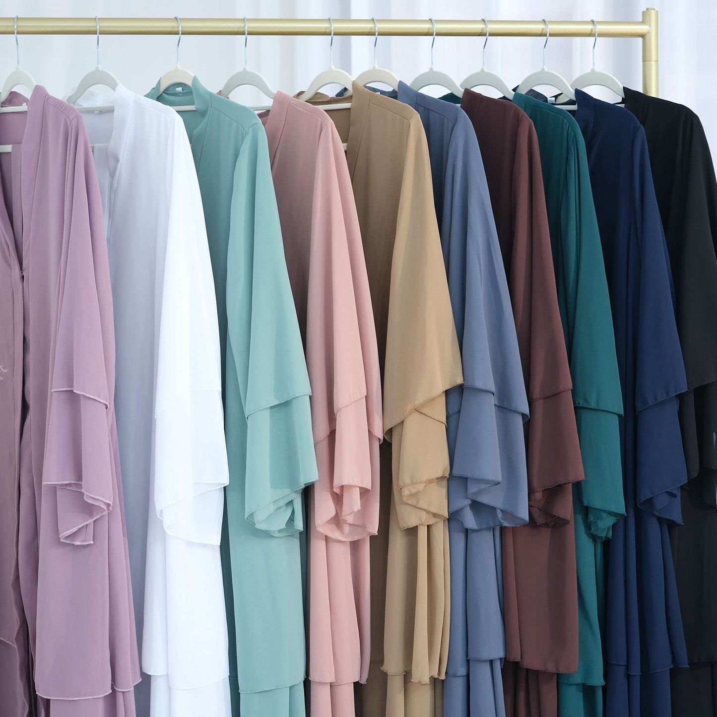 Luxury Layered Open Abaya - Dusty Pink