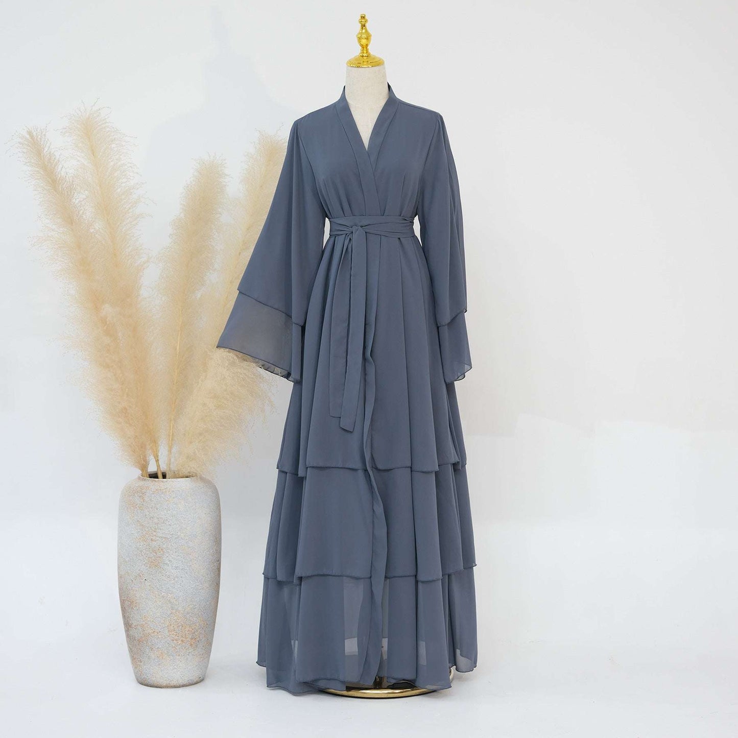 Luxury Layered Open Abaya - Navy Blue