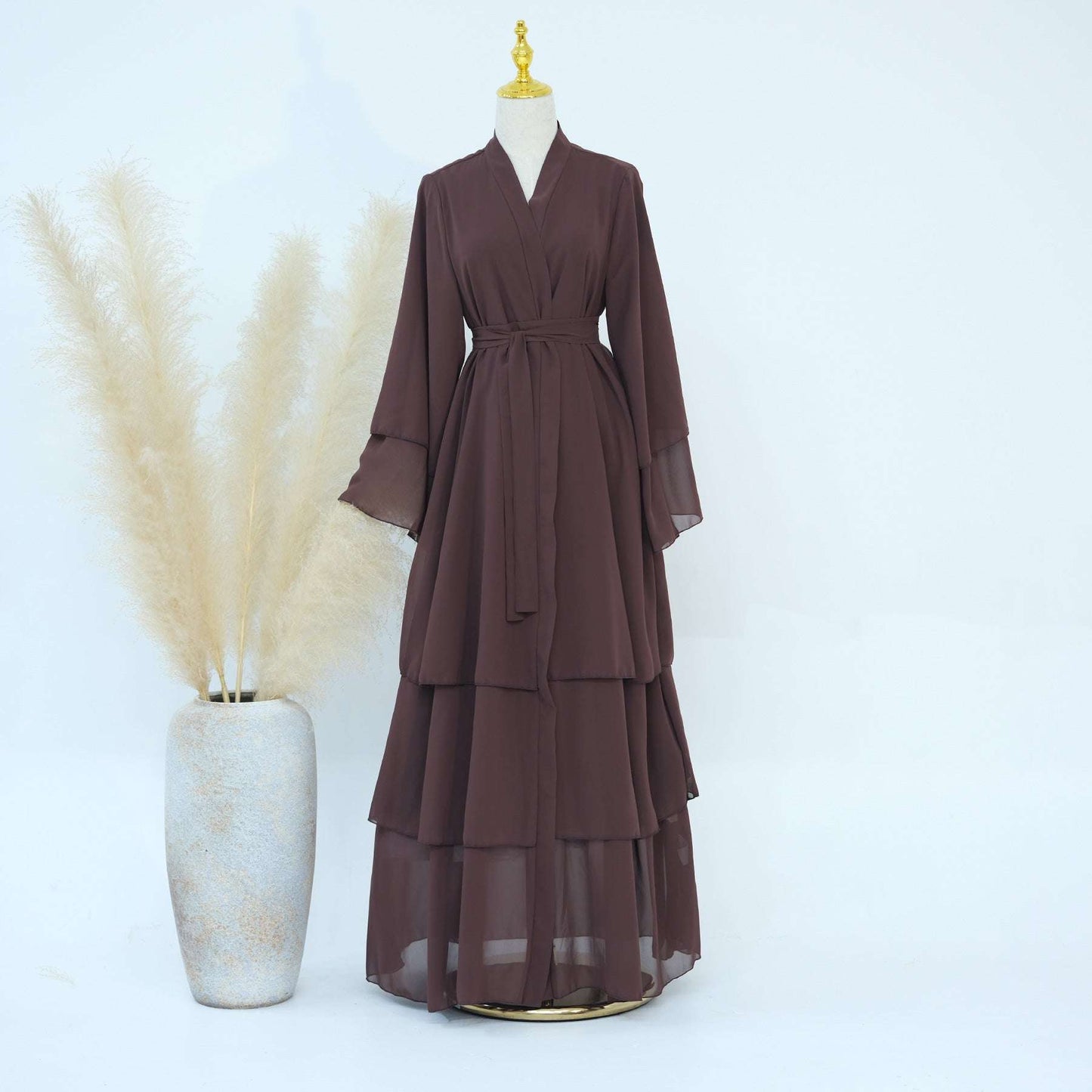 Luxury Layered Open Abaya - Navy Blue