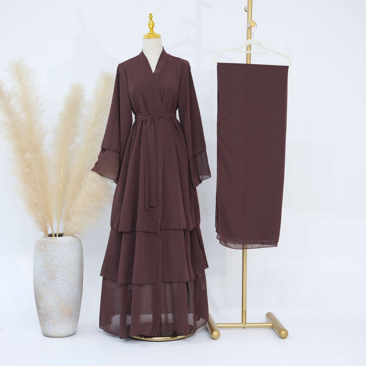 Luxury Layered Open Abaya - Navy Blue