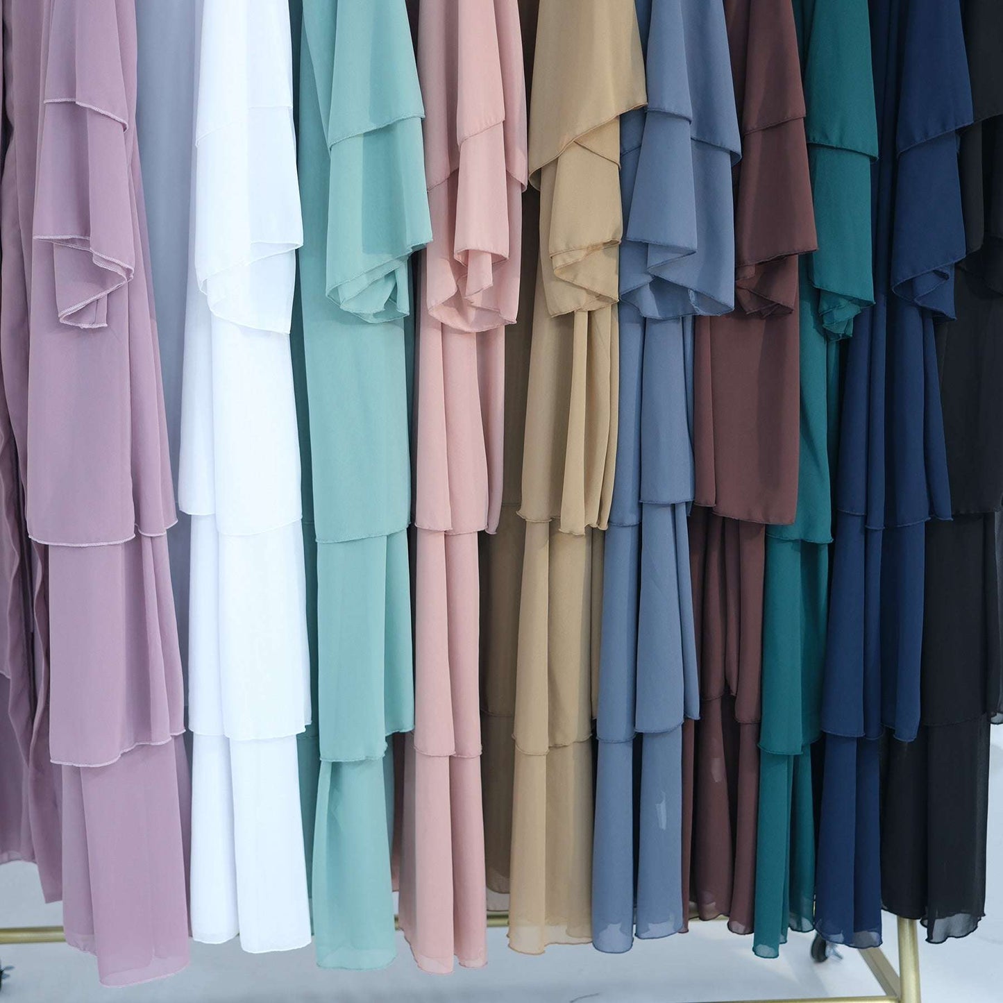Luxury Layered Open Abaya - Dusty Pink