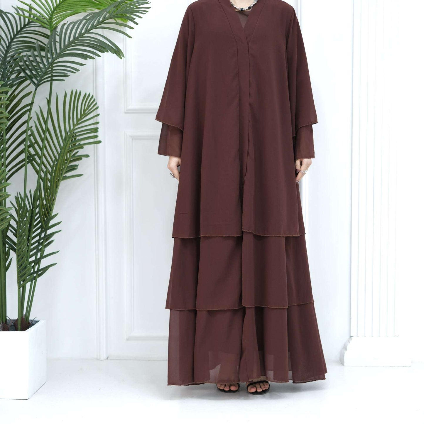 Luxury Layered Open Abaya - Navy Blue