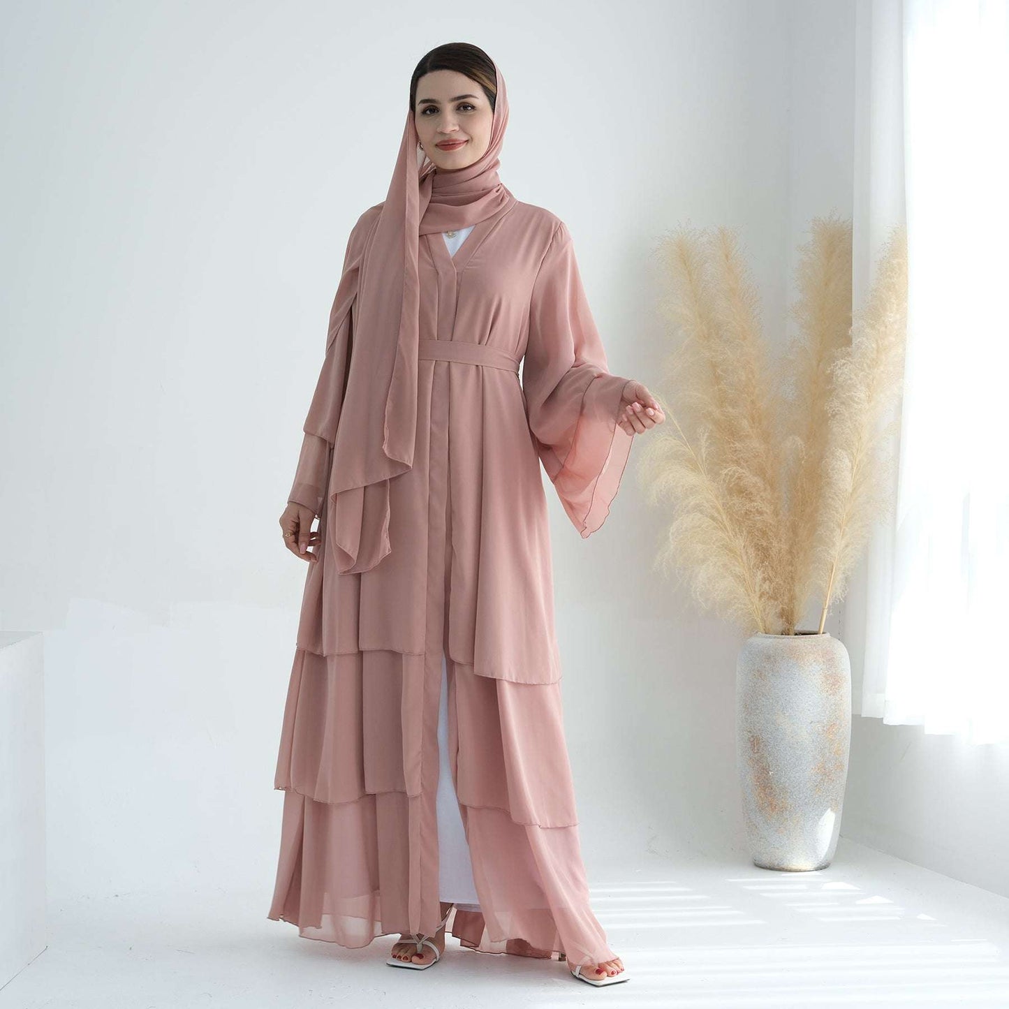 Luxury Layered Open Abaya - Navy Blue