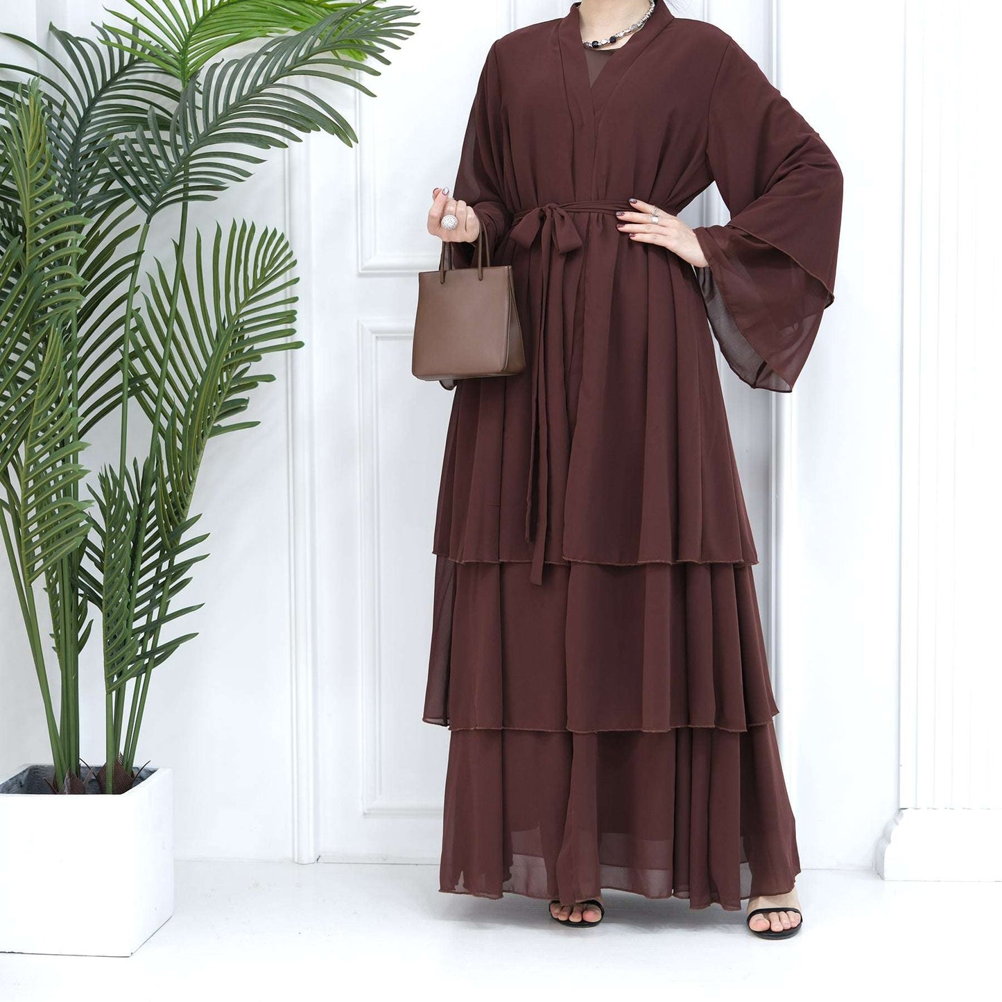 Luxury Layered Open Abaya - Navy Blue
