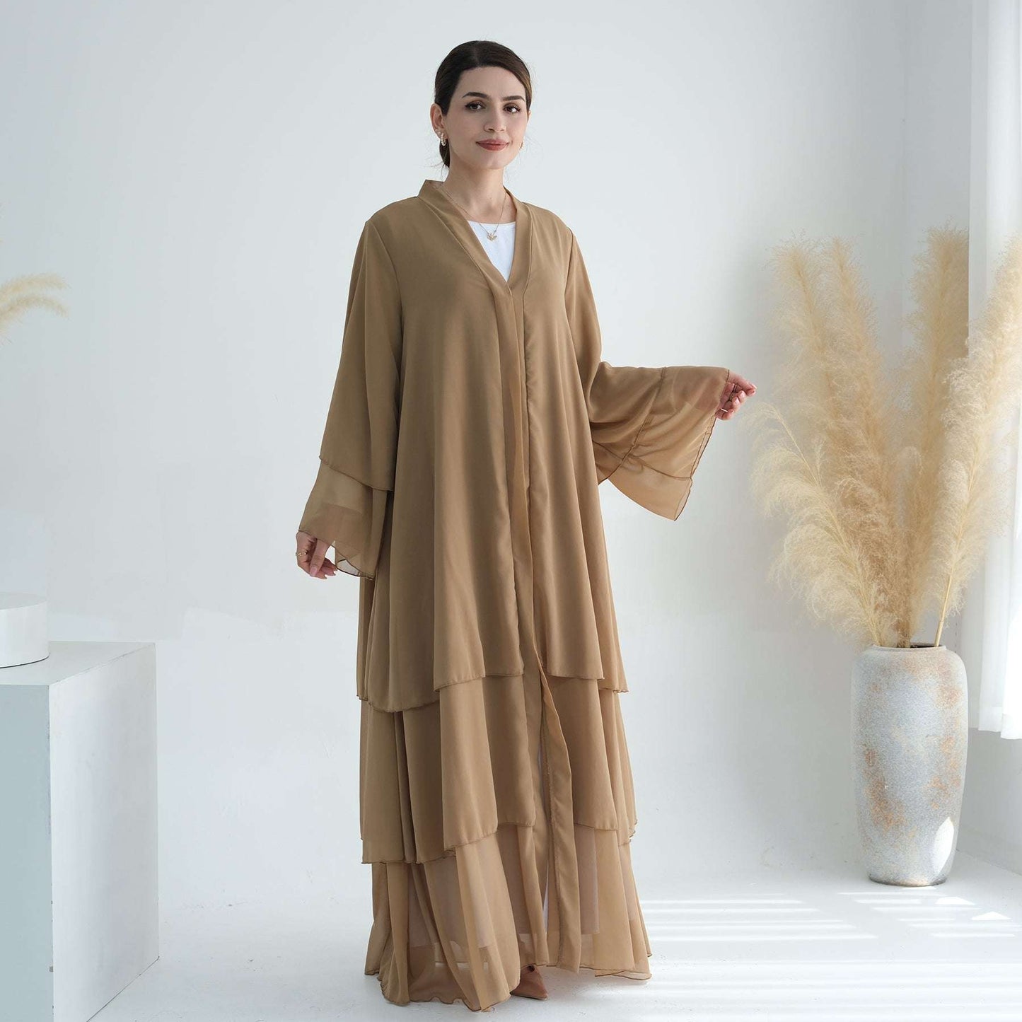 Luxury Layered Open Abaya - Navy Blue