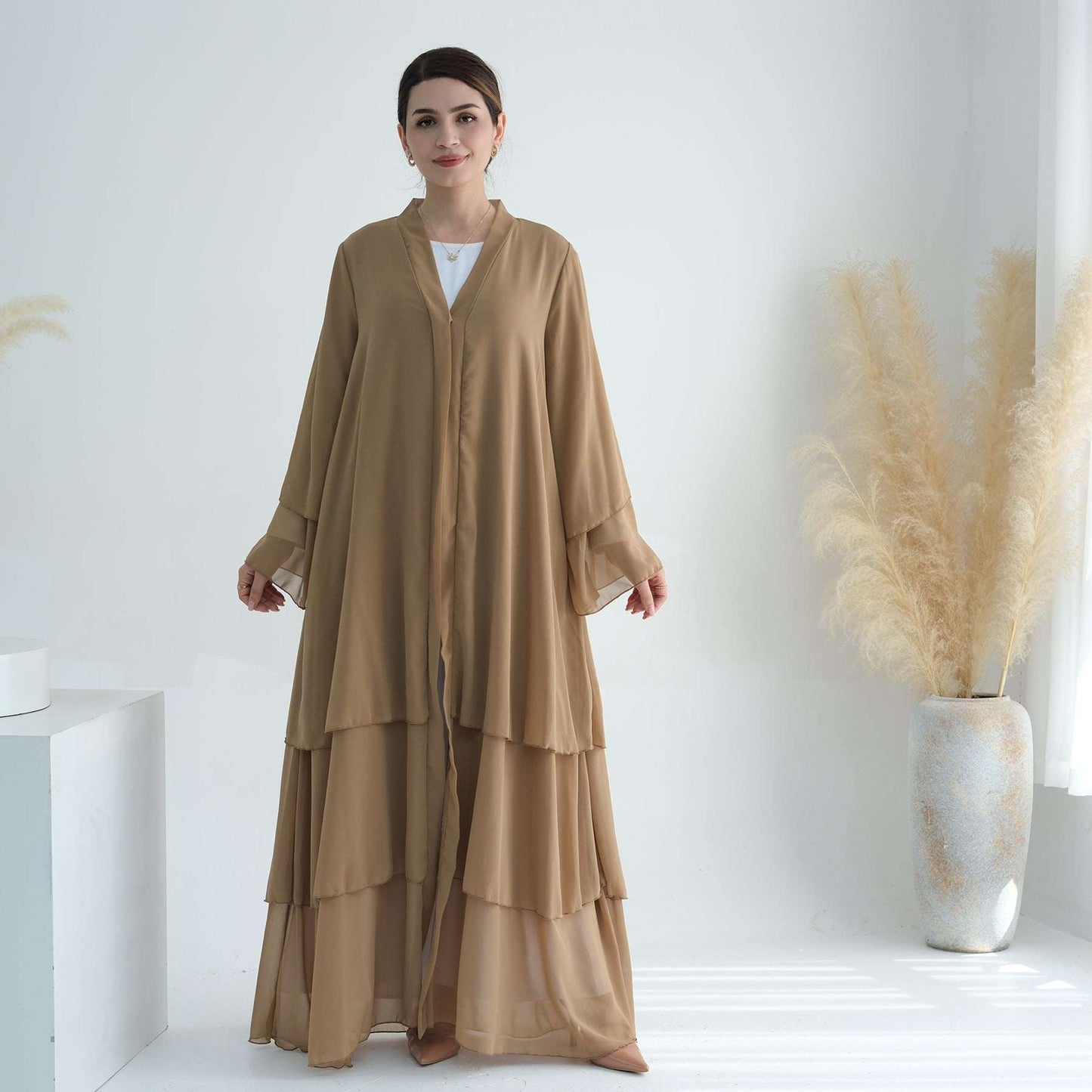 Luxury Layered Open Abaya - Navy Blue