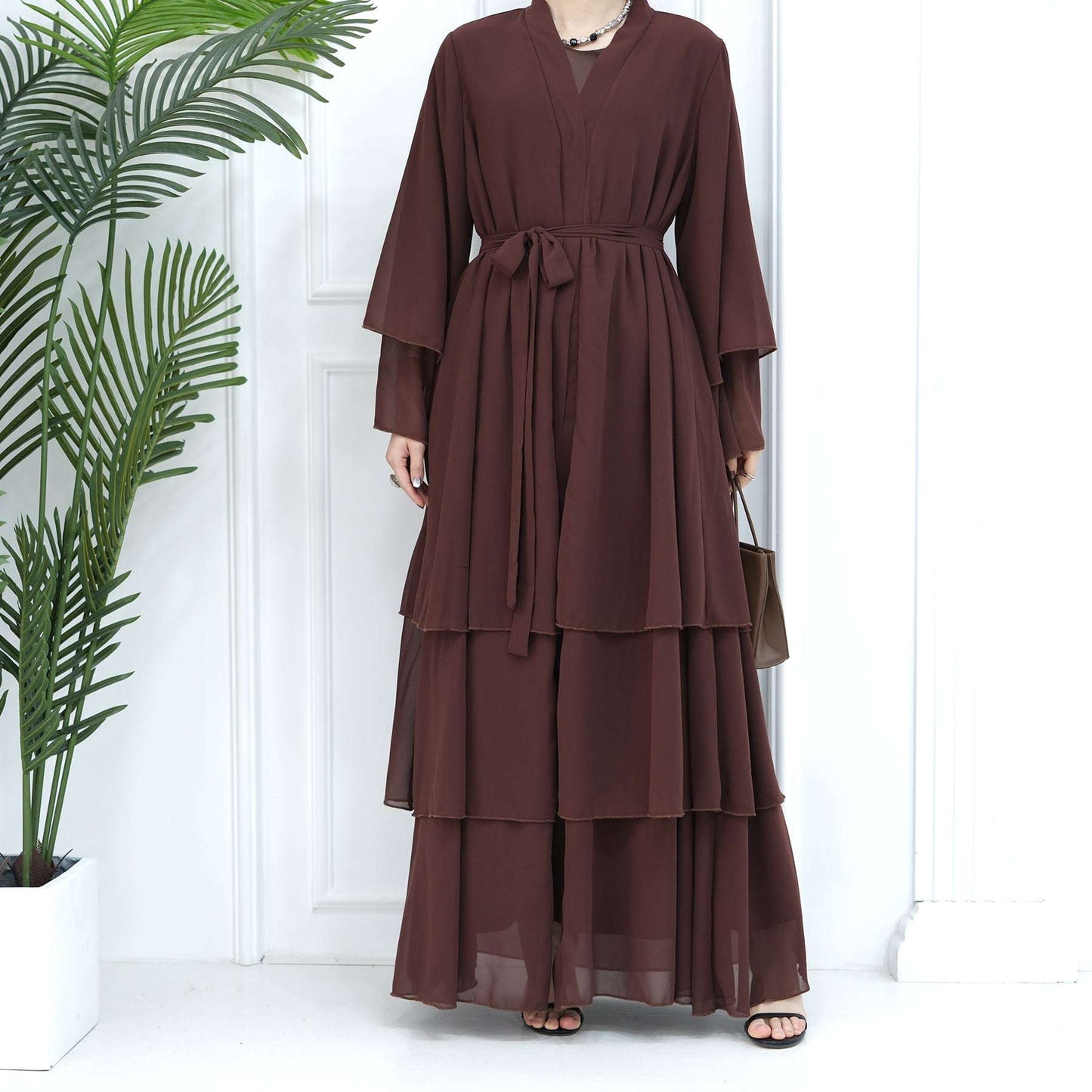 Luxury Layered Open Abaya - Navy Blue