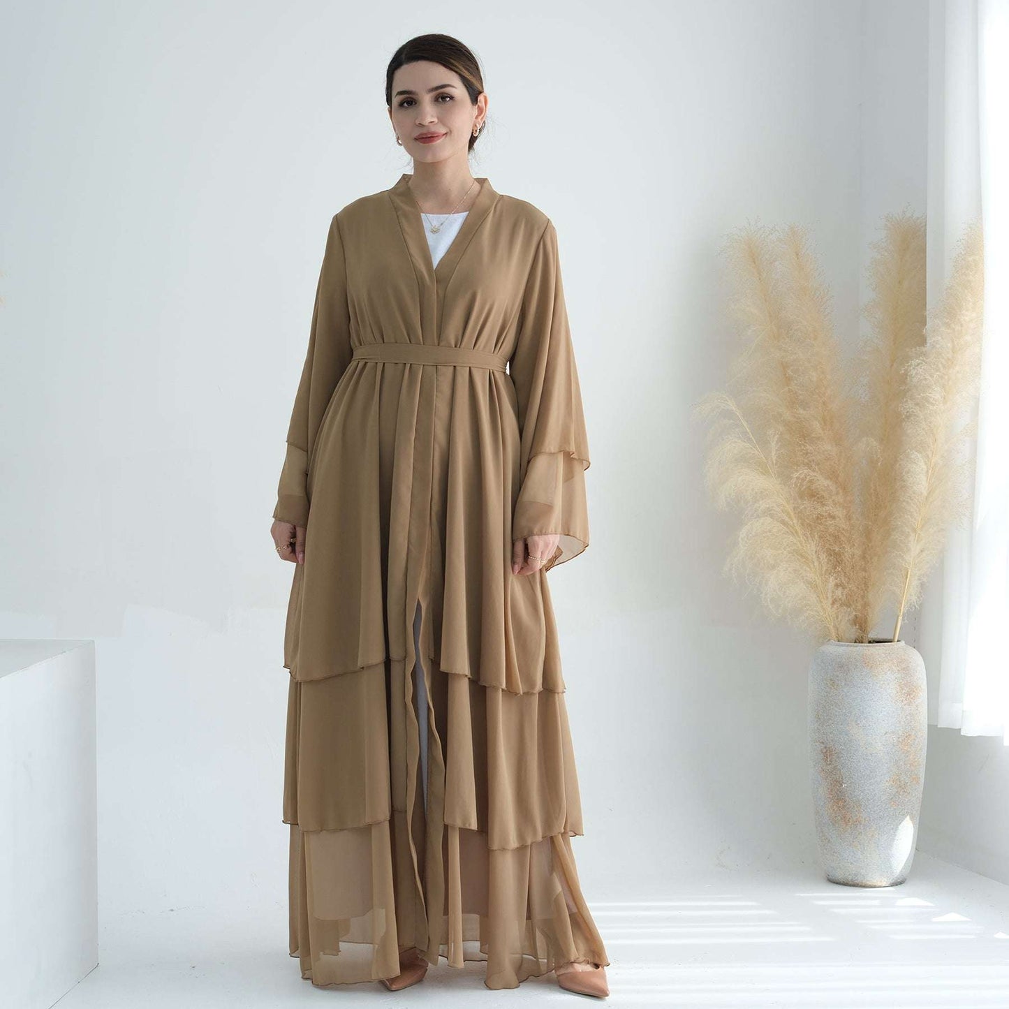 Luxury Layered Open Abaya - Navy Blue