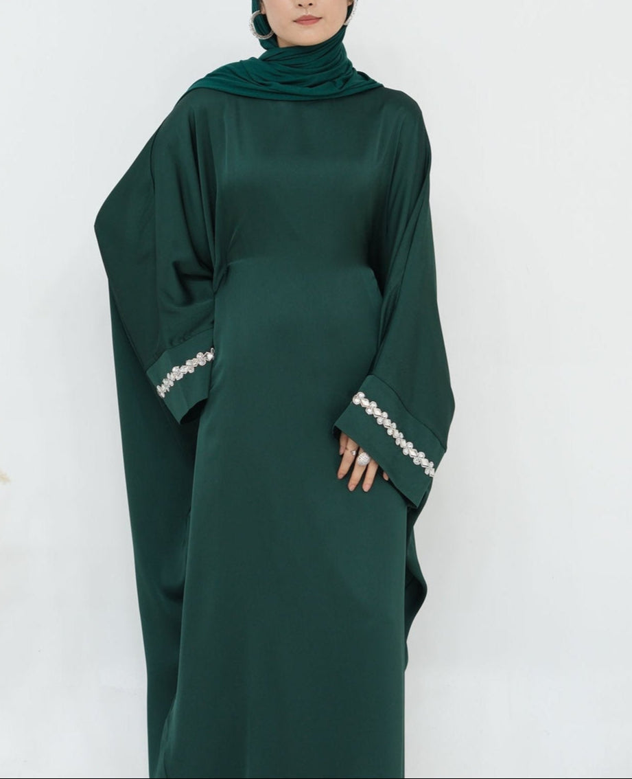 Butterfly Abaya Diamond - Emerald Green - Nour Modesty