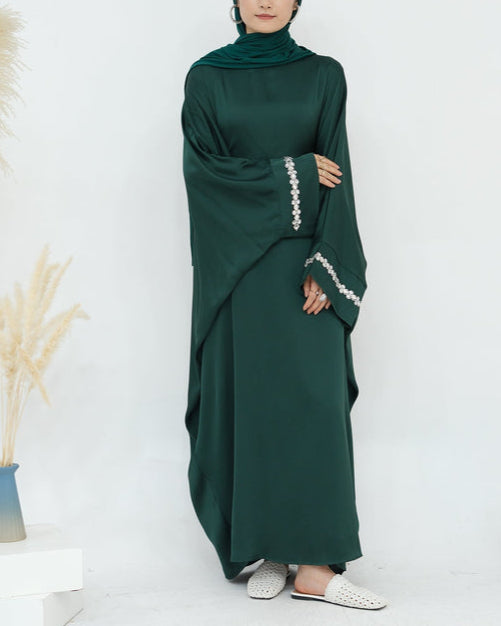 Butterfly Abaya Diamond - Emerald Green - Nour Modesty