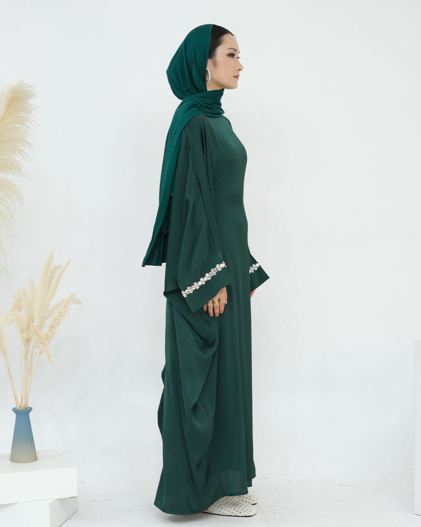 Butterfly Abaya Diamond - Emerald Green - Nour Modesty