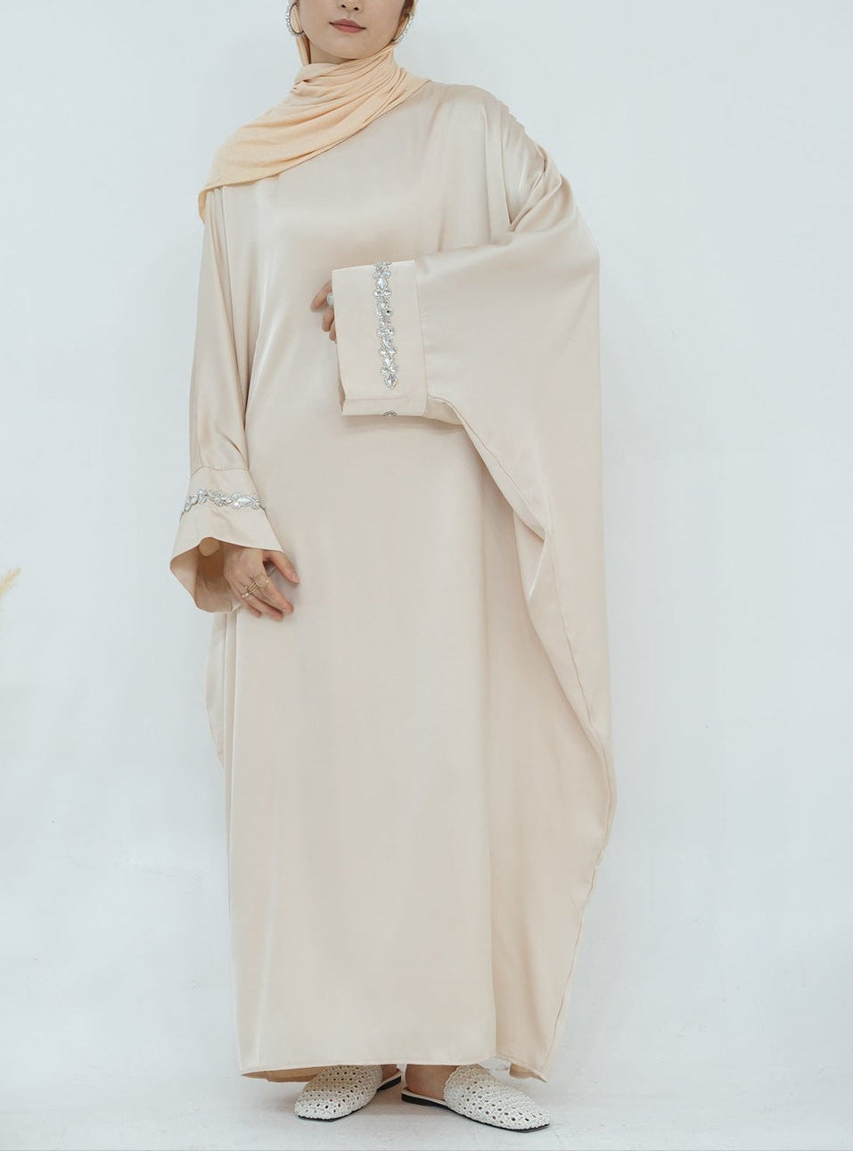 Butterfly Abaya Diamond - Cream - Nour Modesty