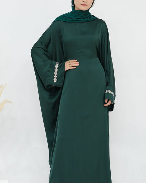 Butterfly Abaya Diamond - Emerald Green - Nour Modesty