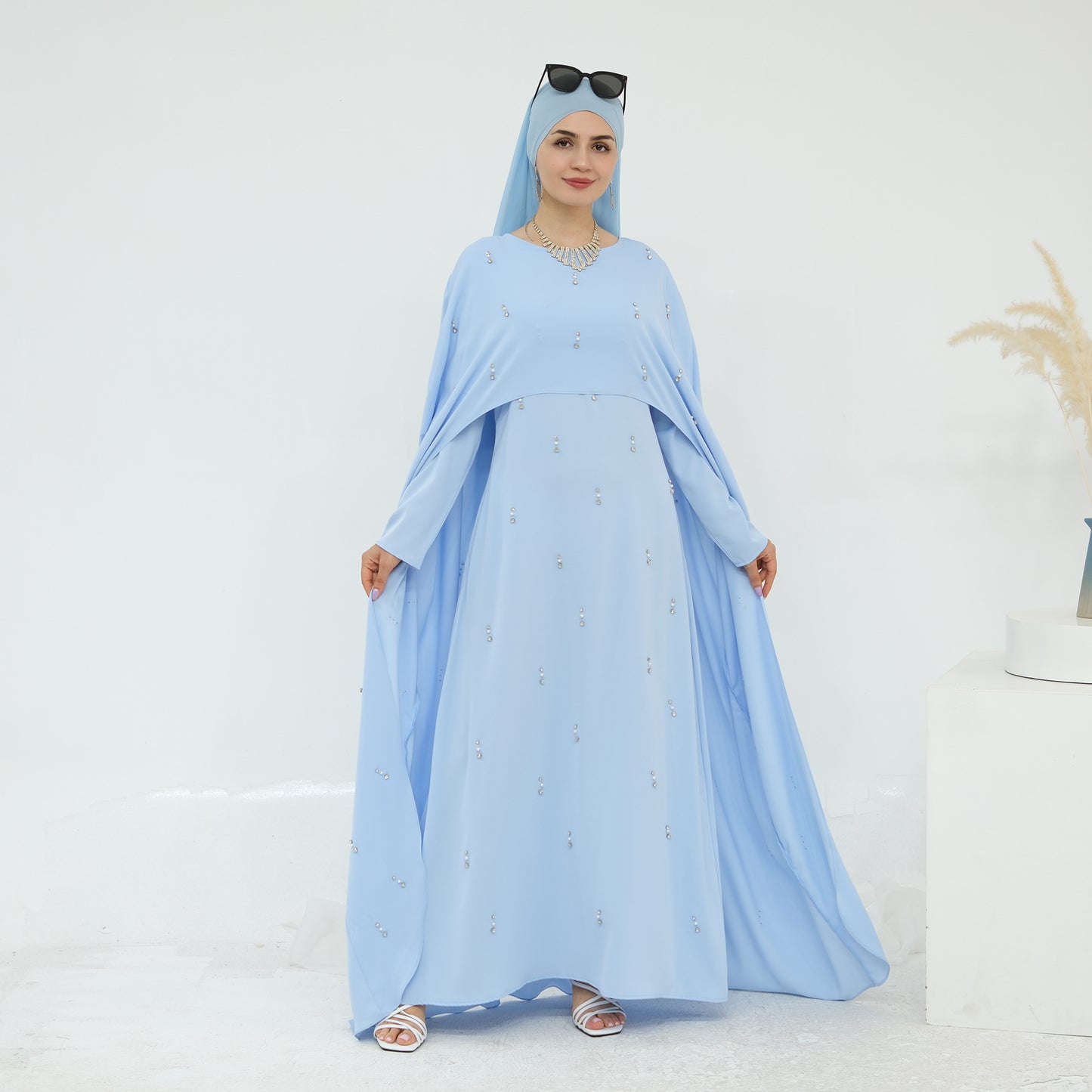 Pink Cape Modest Maxi Dress