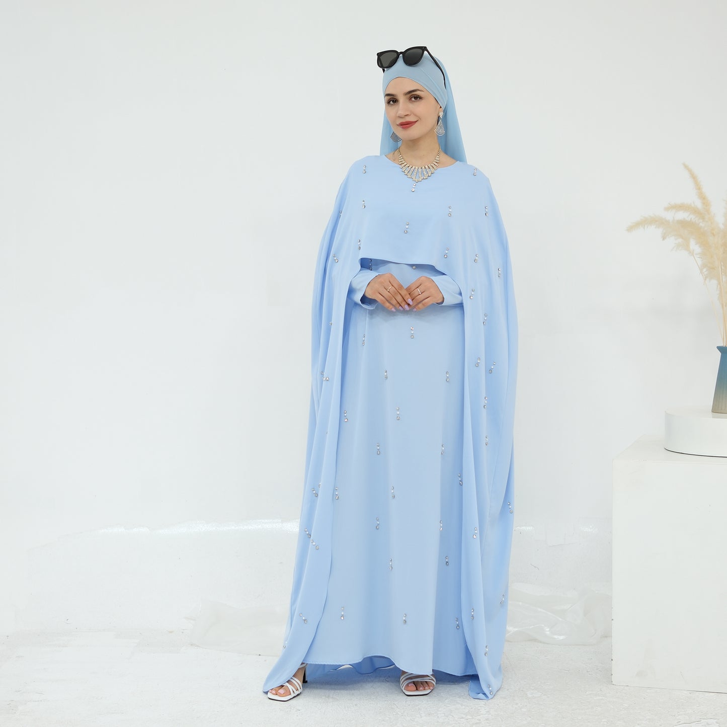 Pink Cape Modest Maxi Dress