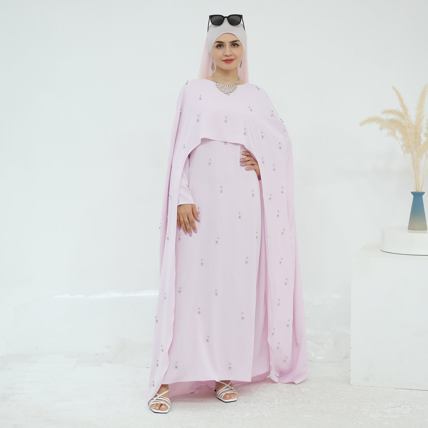 Pink Cape Modest Maxi Dress