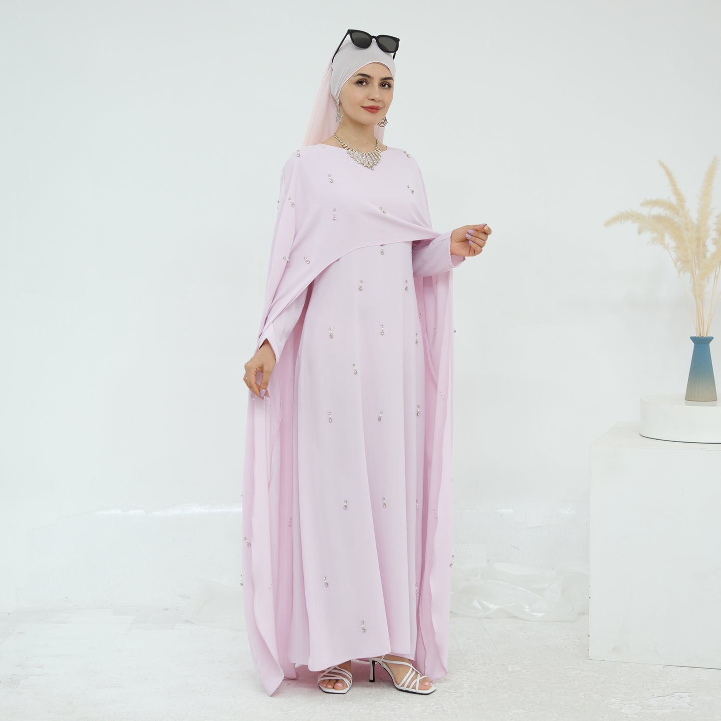 Pink Cape Modest Maxi Dress