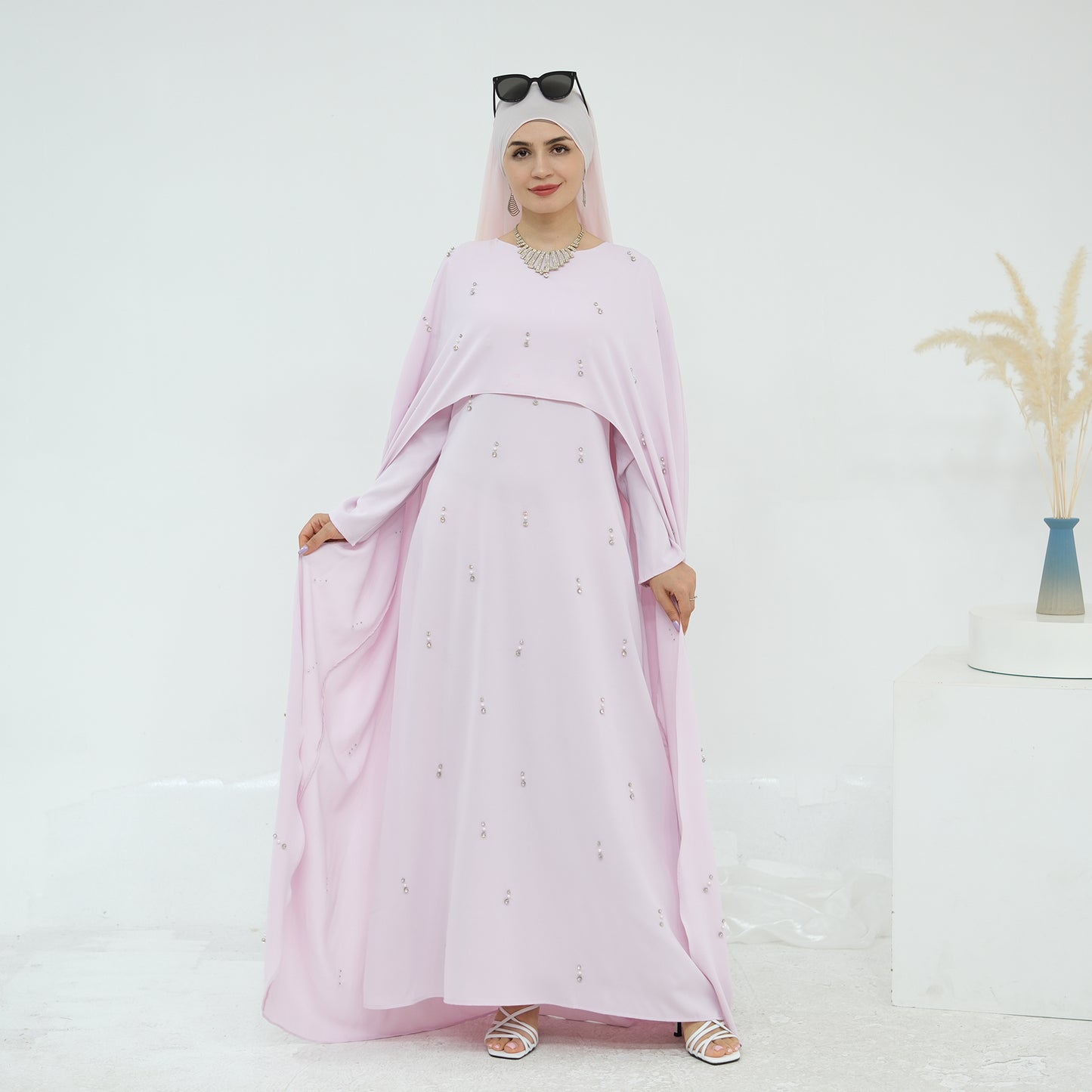 Pink Cape Modest Maxi Dress