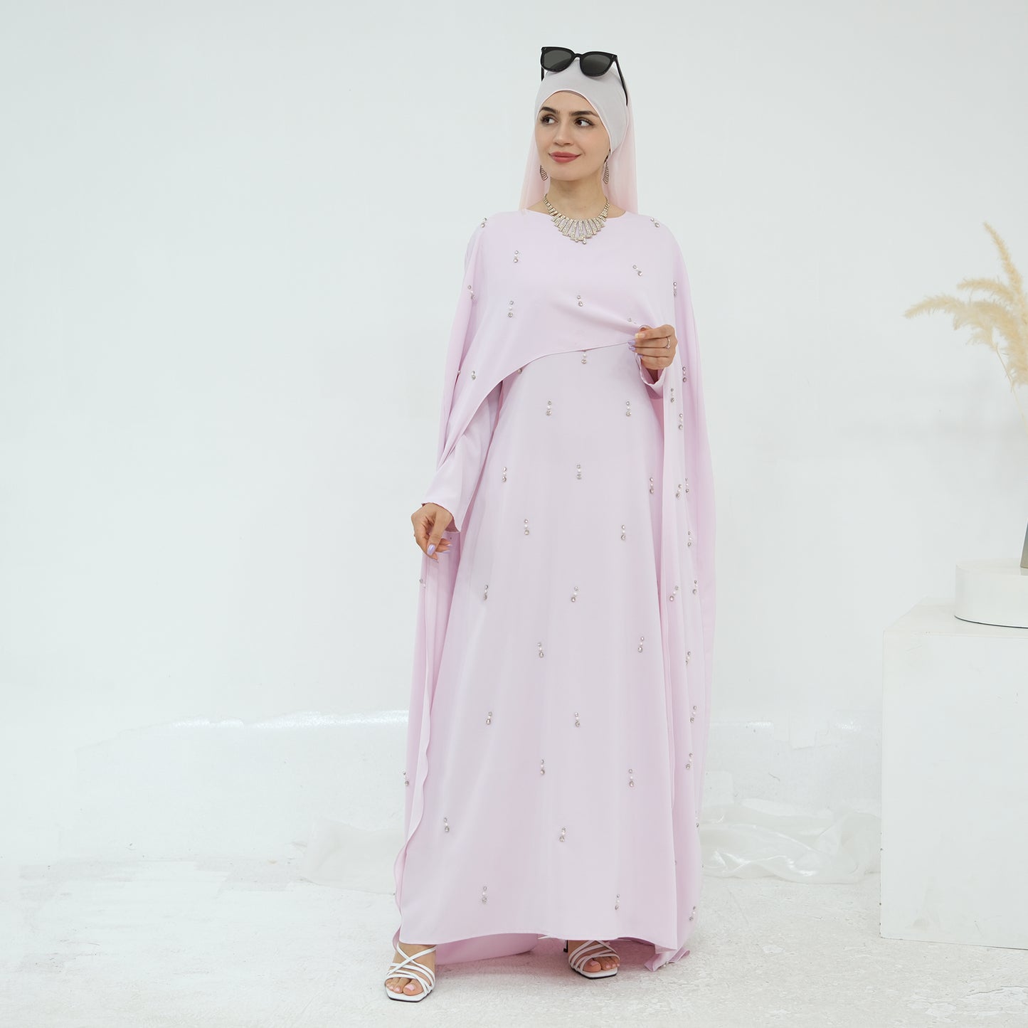 Pink Cape Modest Maxi Dress