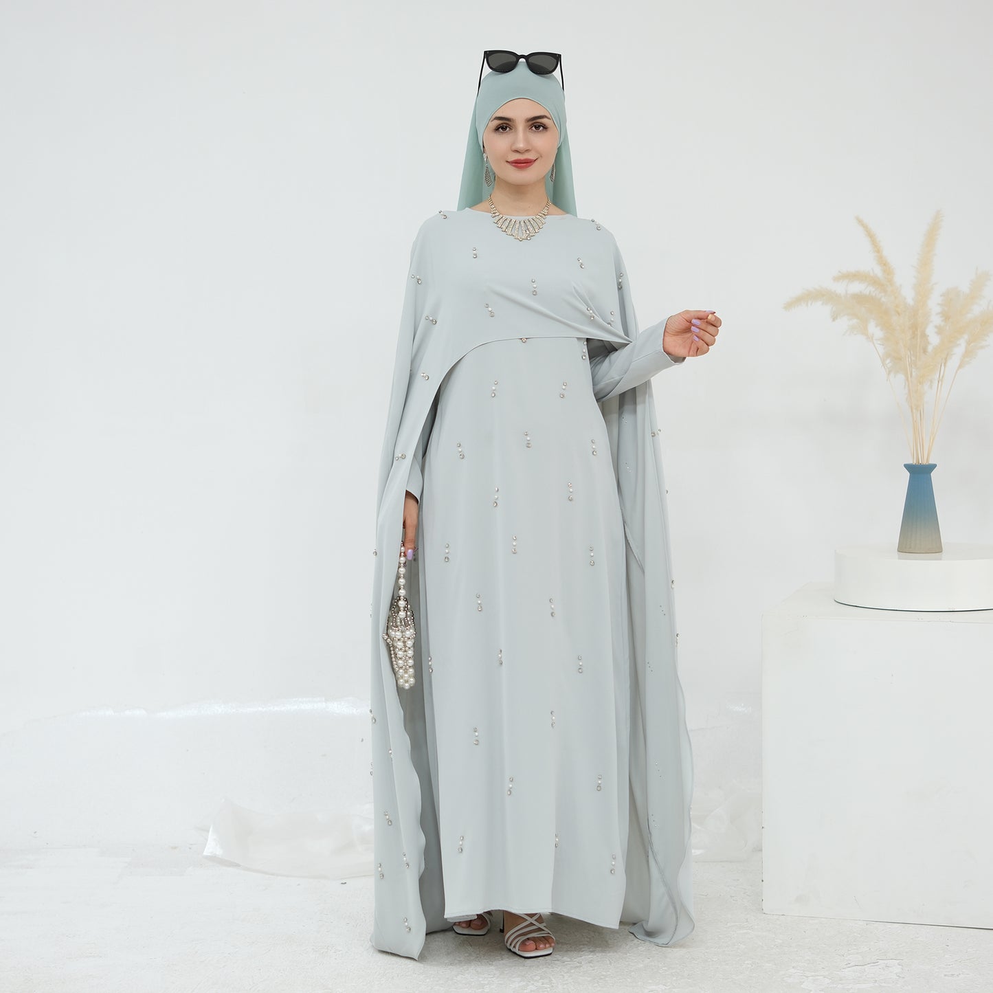 Pink Cape Modest Maxi Dress