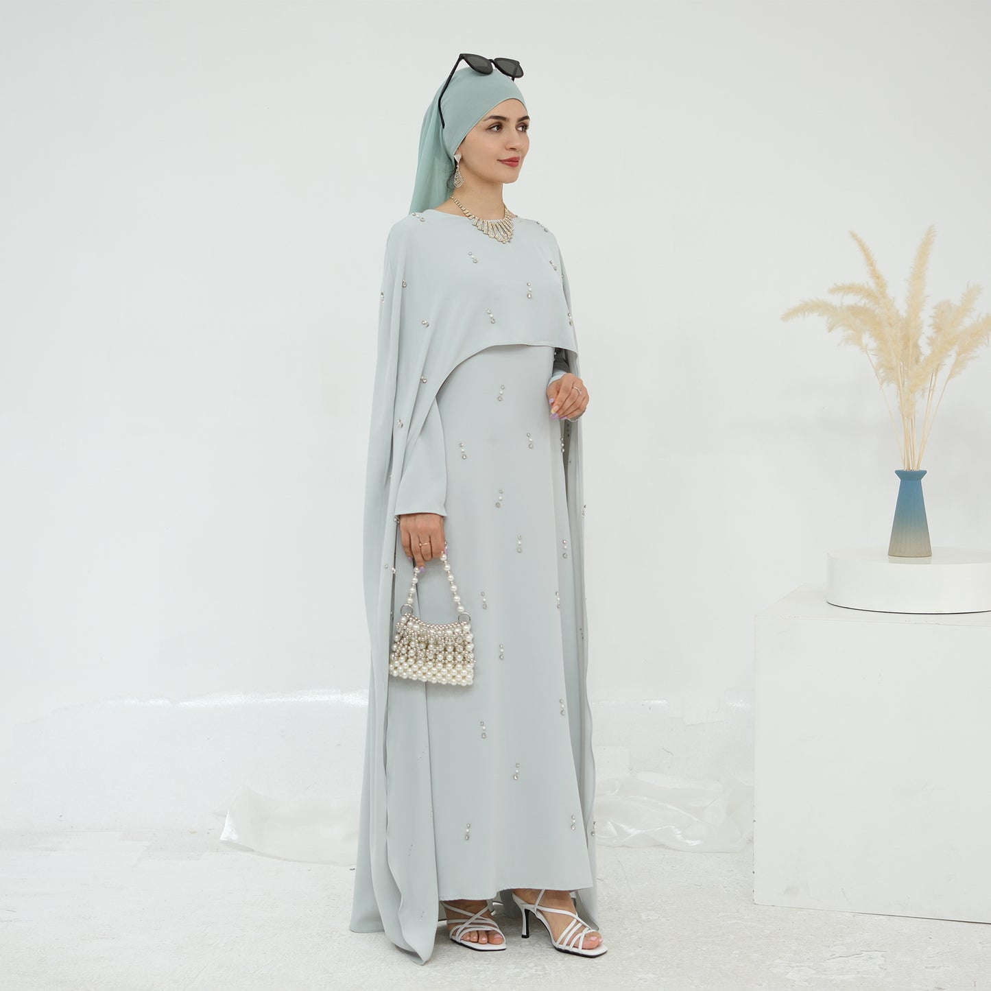 Pink Cape Modest Maxi Dress