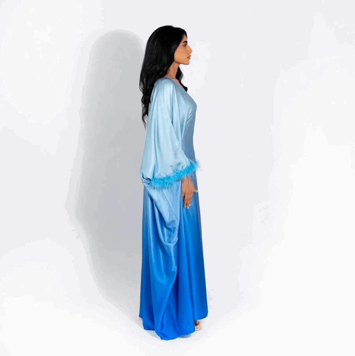 Ombre Silk Butterfly Abaya - Black