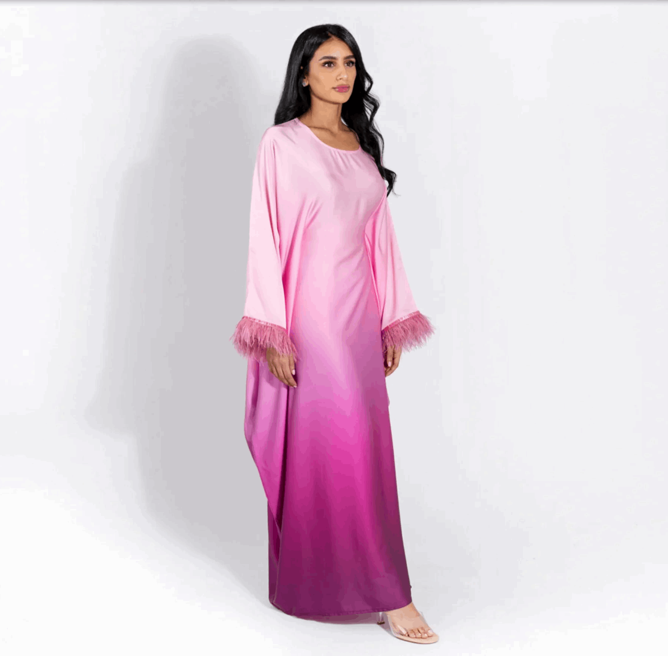 Ombre Silk Butterfly Abaya - Black