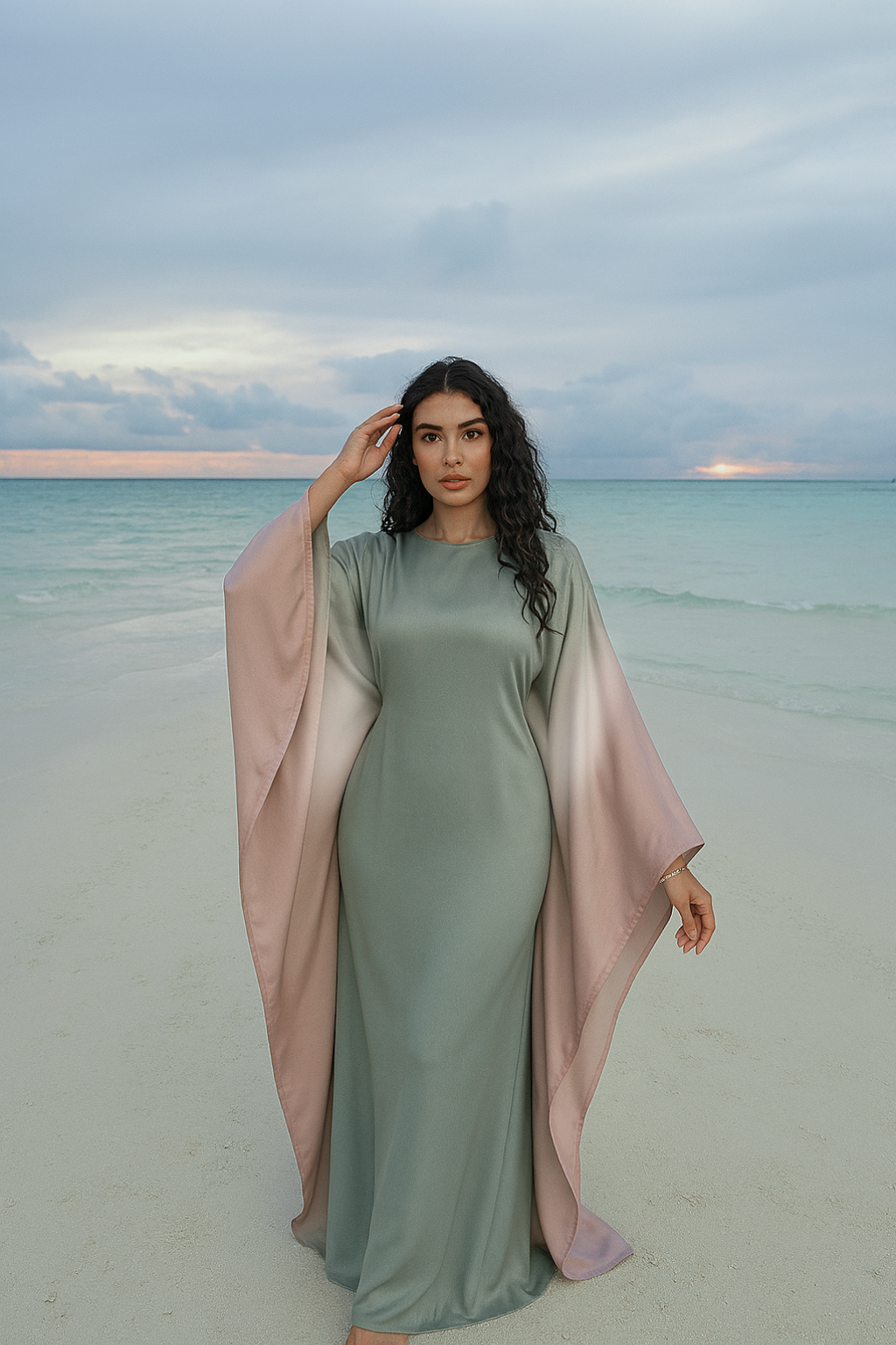 Luxury Ombre Butterfly Abaya - Green - Nour Modesty