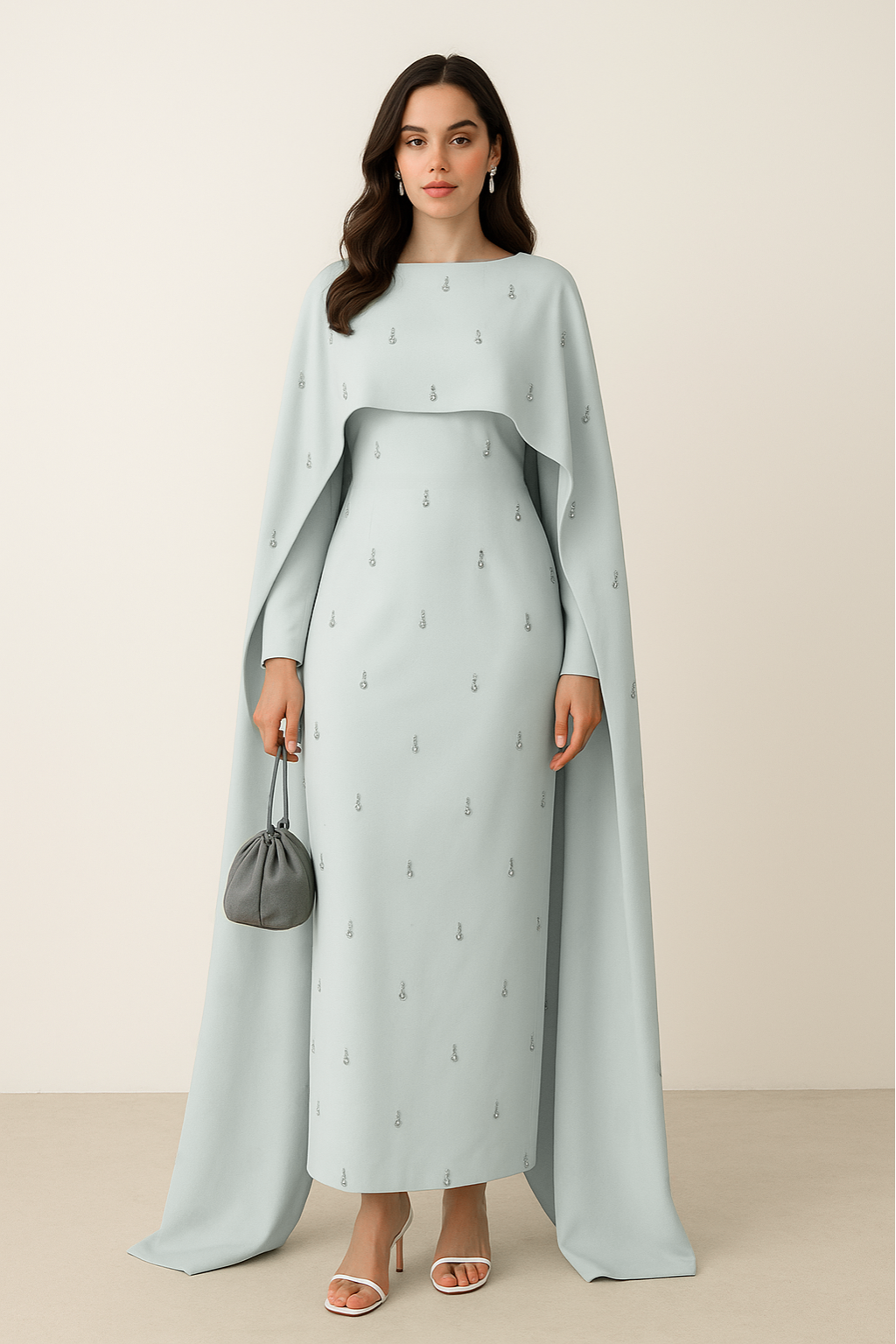 sage cape modest maxi dress product info and reviews Modest Muslim Sage Green Evening Dress with Cape Long Sleeves LA72413A navy blue / 16w