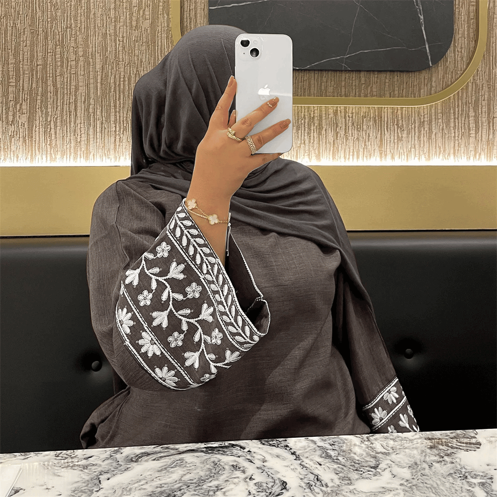Embroidered Abaya Dress - Black