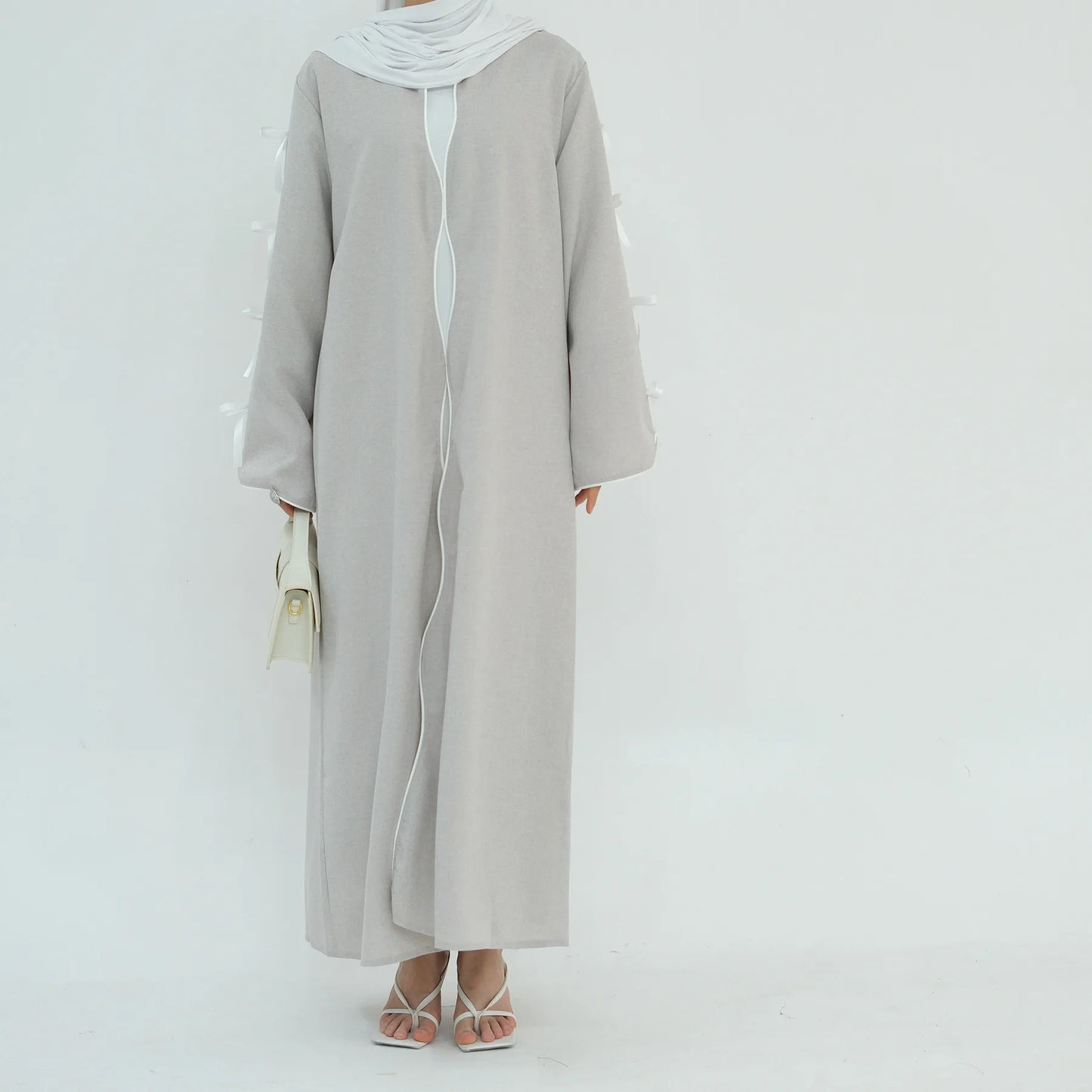 Gray Bow Open Abaya - Nour Modesty