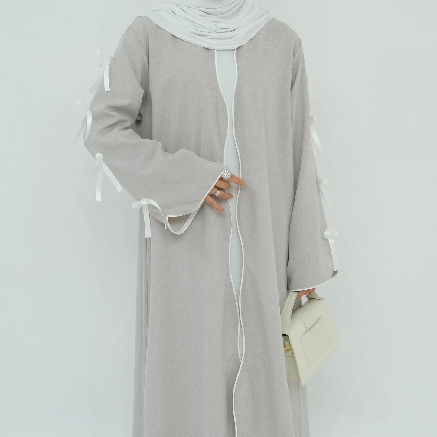 Gray Bow Open Abaya - Nour Modesty