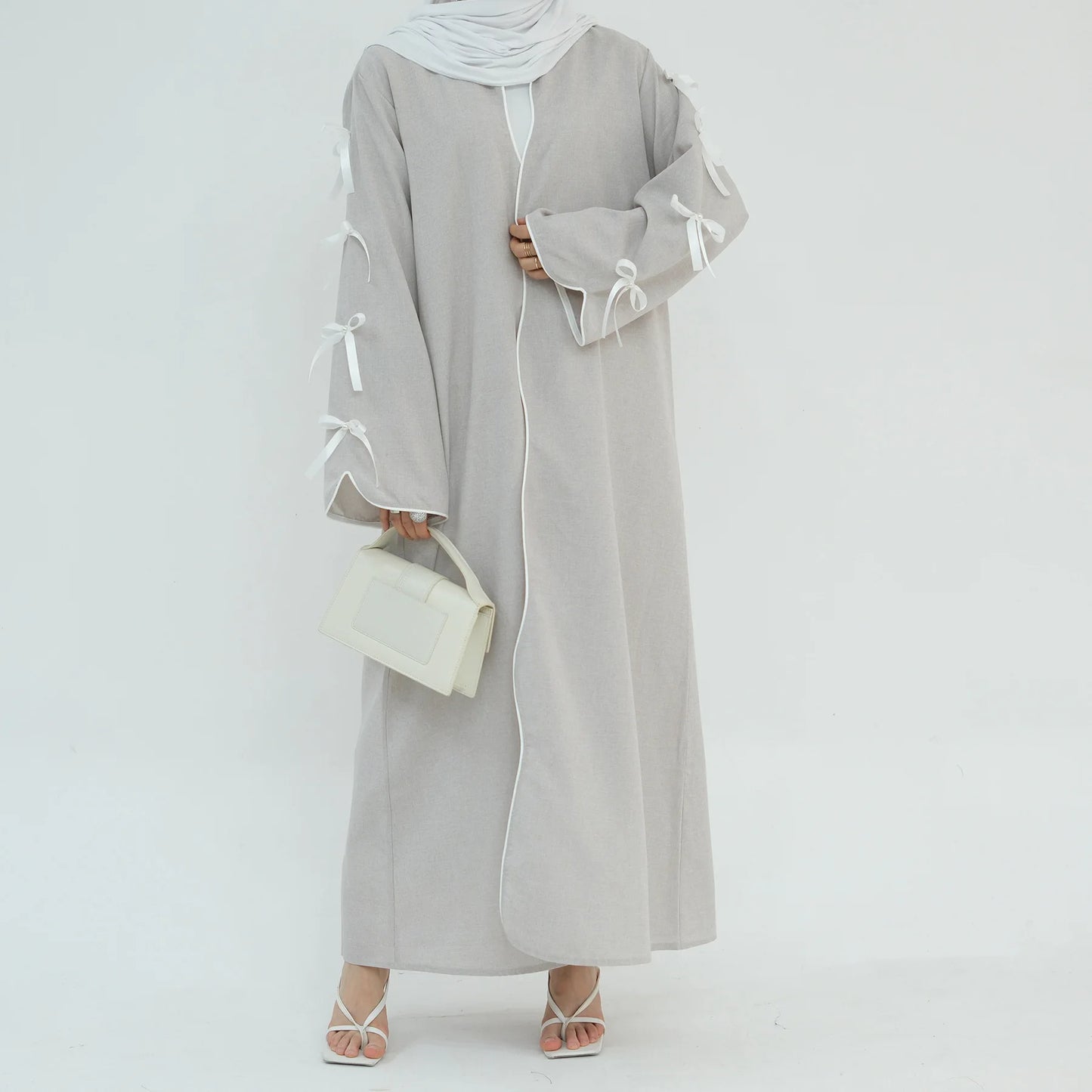 Gray Bow Open Abaya - Nour Modesty