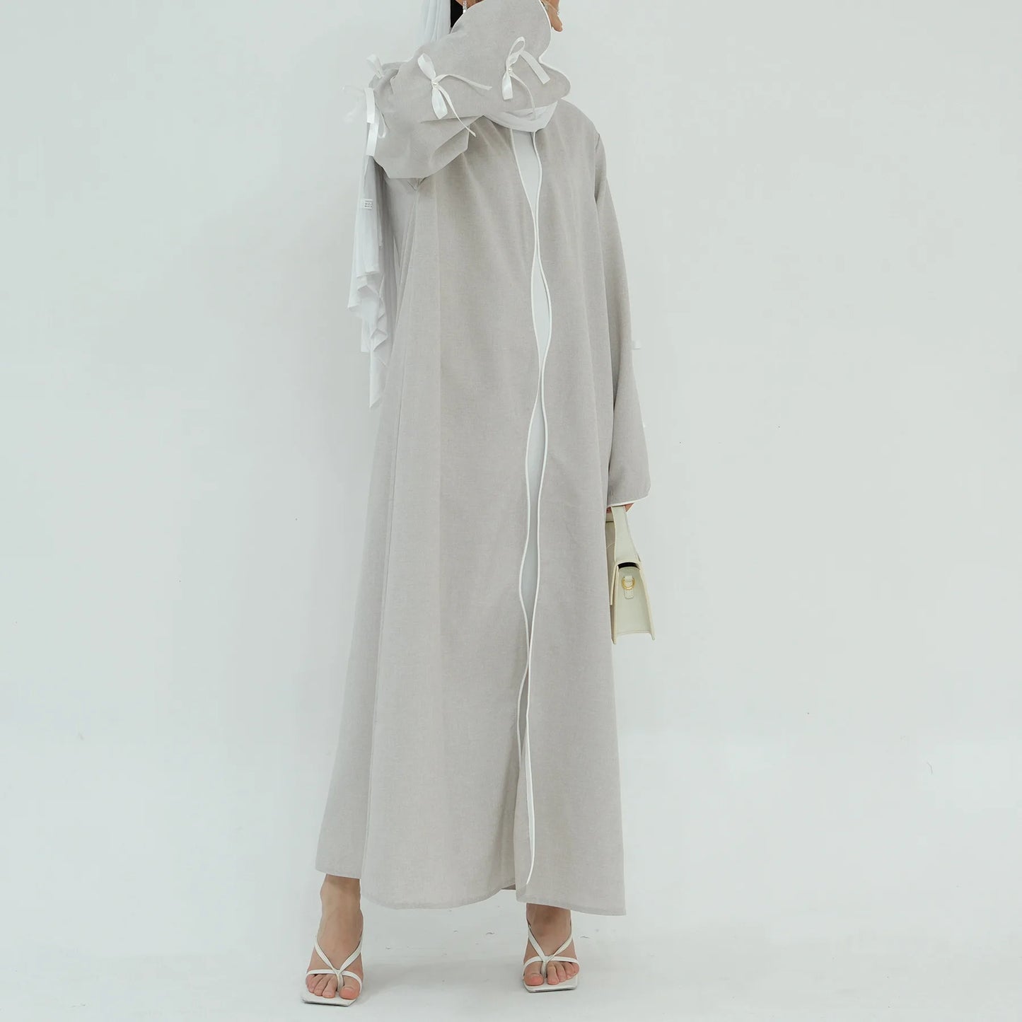Gray Bow Open Abaya - Nour Modesty