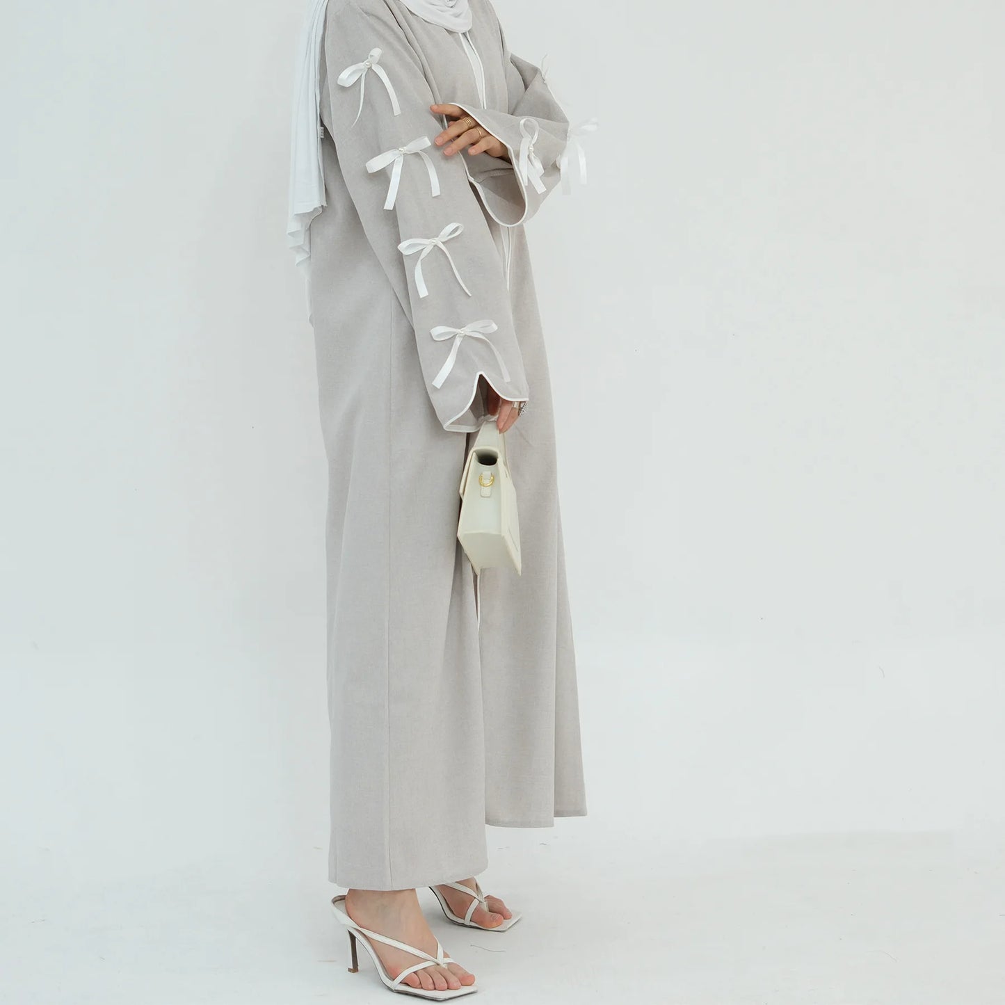 Gray Bow Open Abaya - Nour Modesty