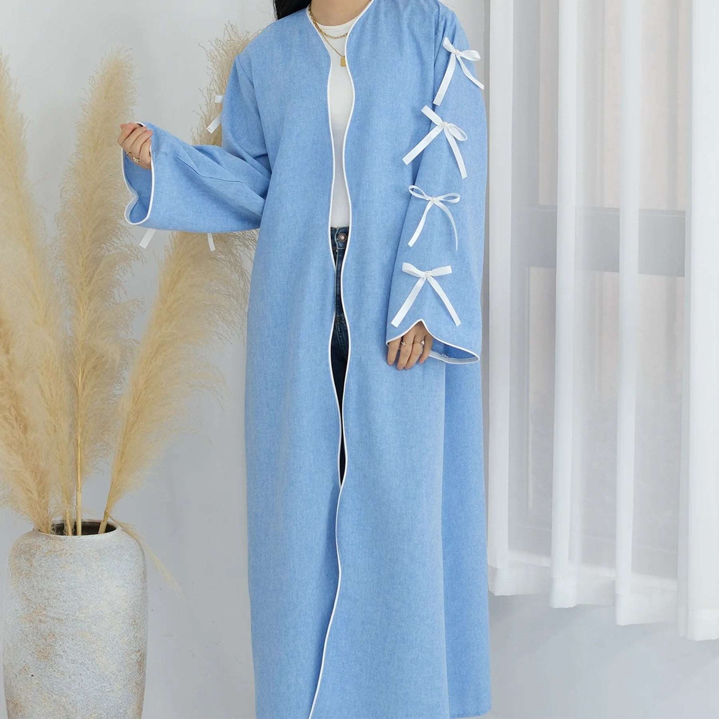 Blue - Bow Open Abaya