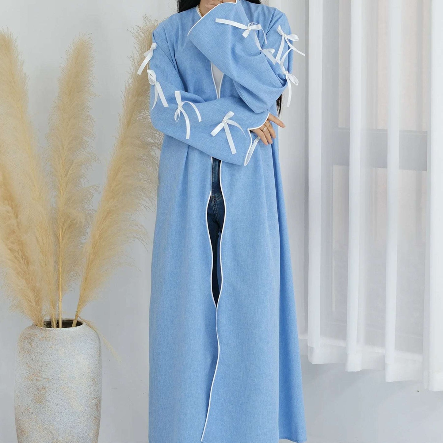 Blue - Bow Open Abaya