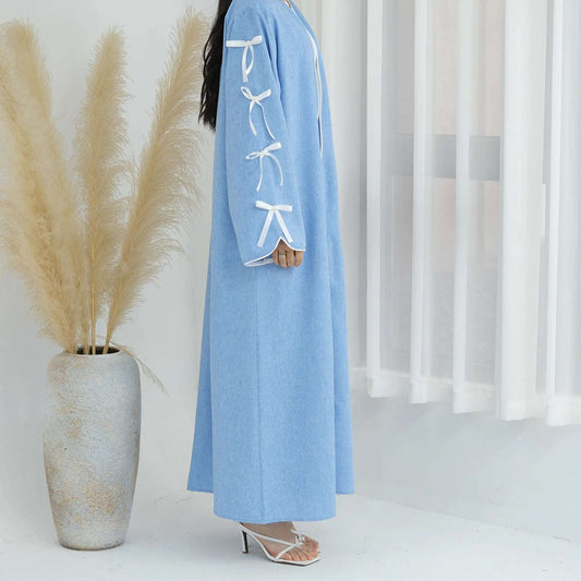 Blue - Bow Open Abaya