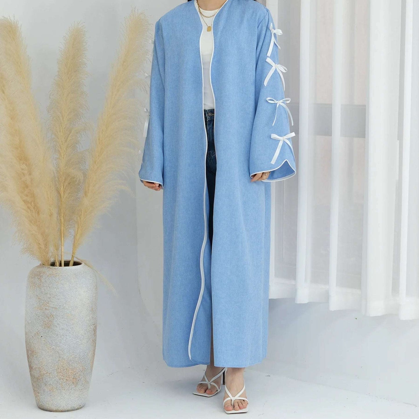 Blue - Bow Open Abaya