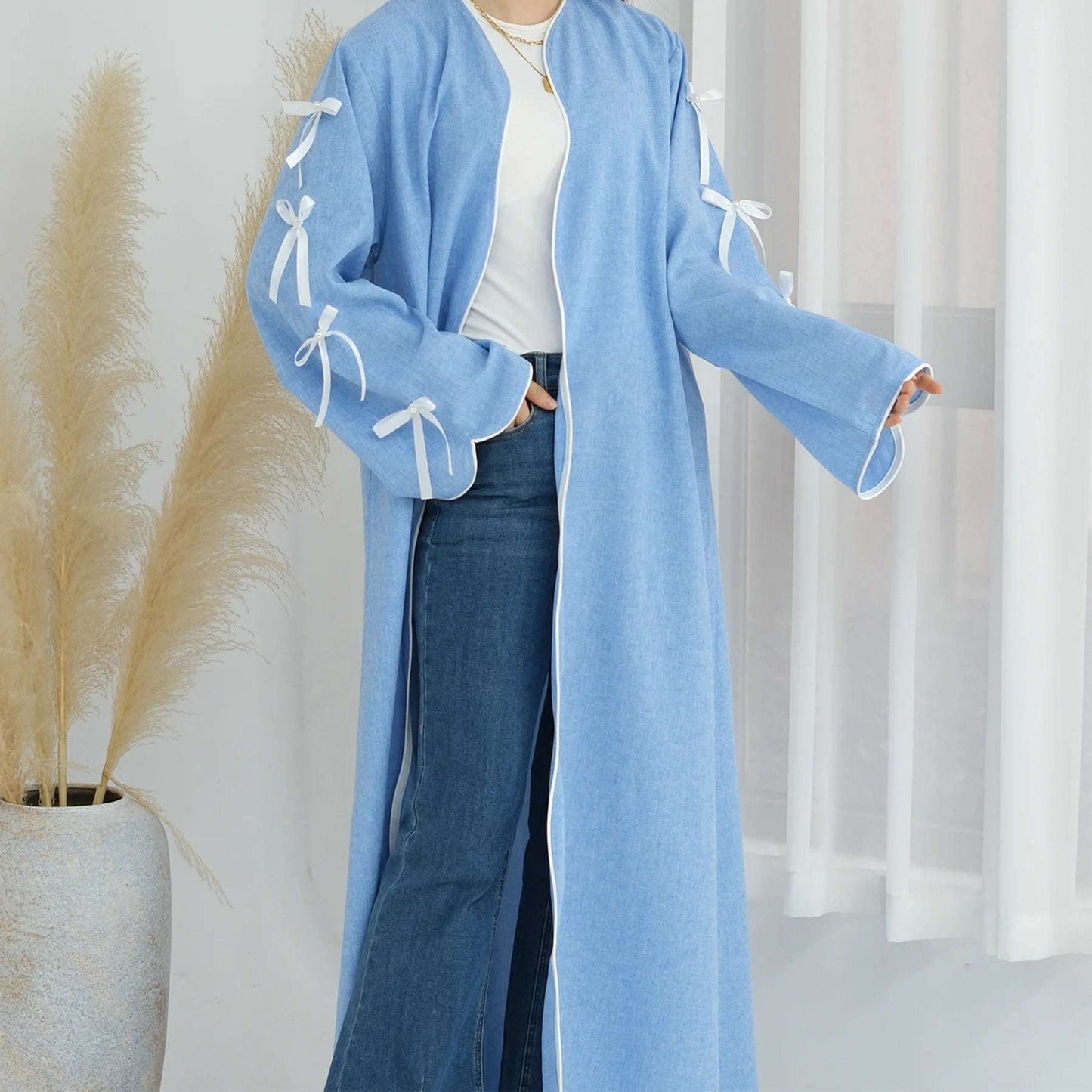 Blue - Bow Open Abaya
