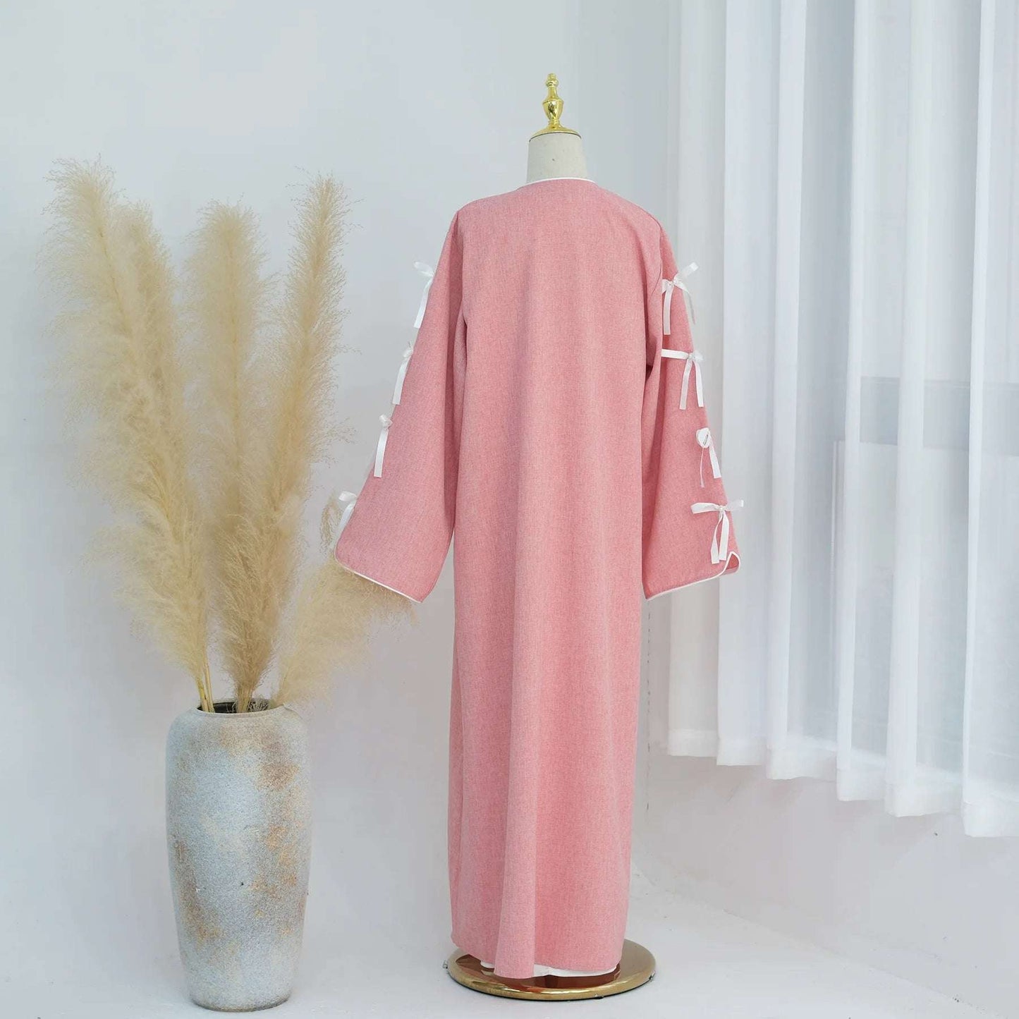 Pink Bow Open Abaya