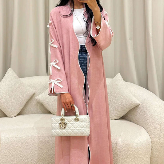 Pink Bow Open Abaya