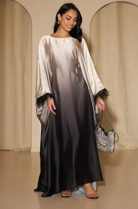 Ombre Silk Butterfly Abaya - Black - Nour Modesty