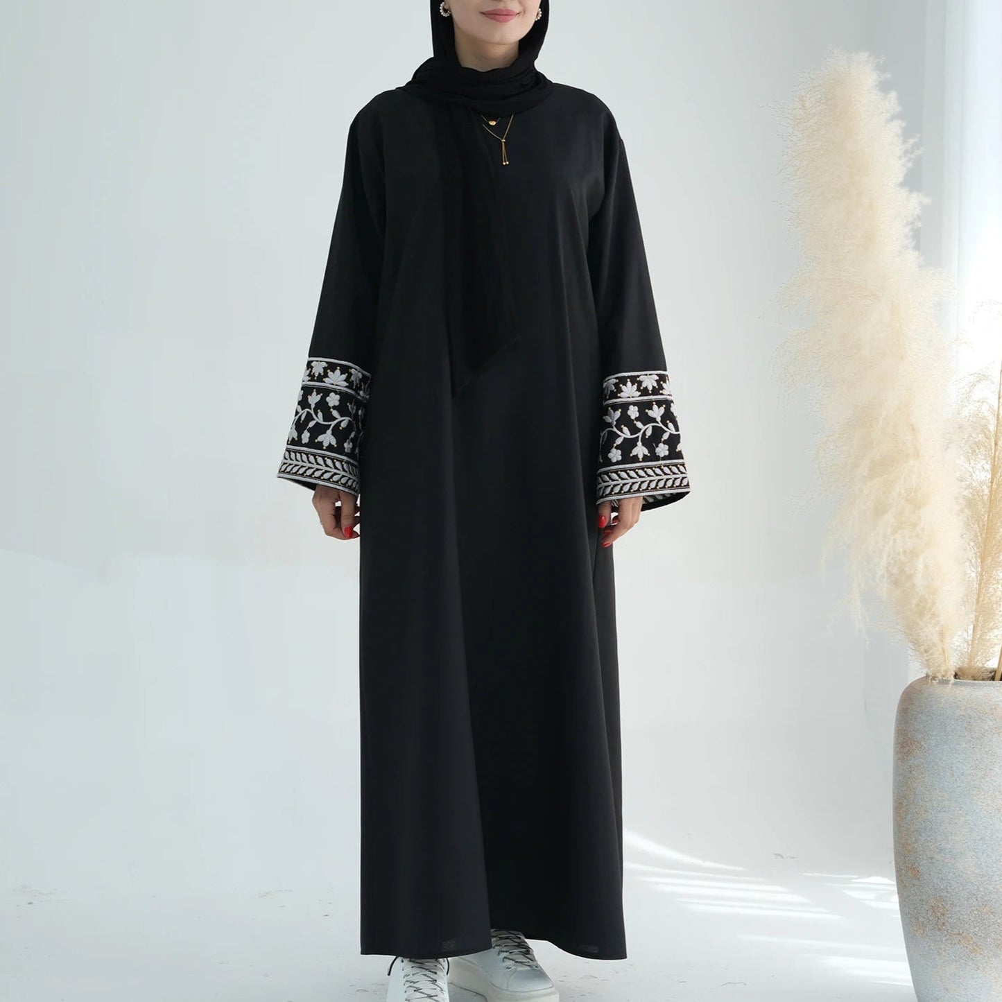 Embroidered Abaya Dress - Black - Nour Modesty