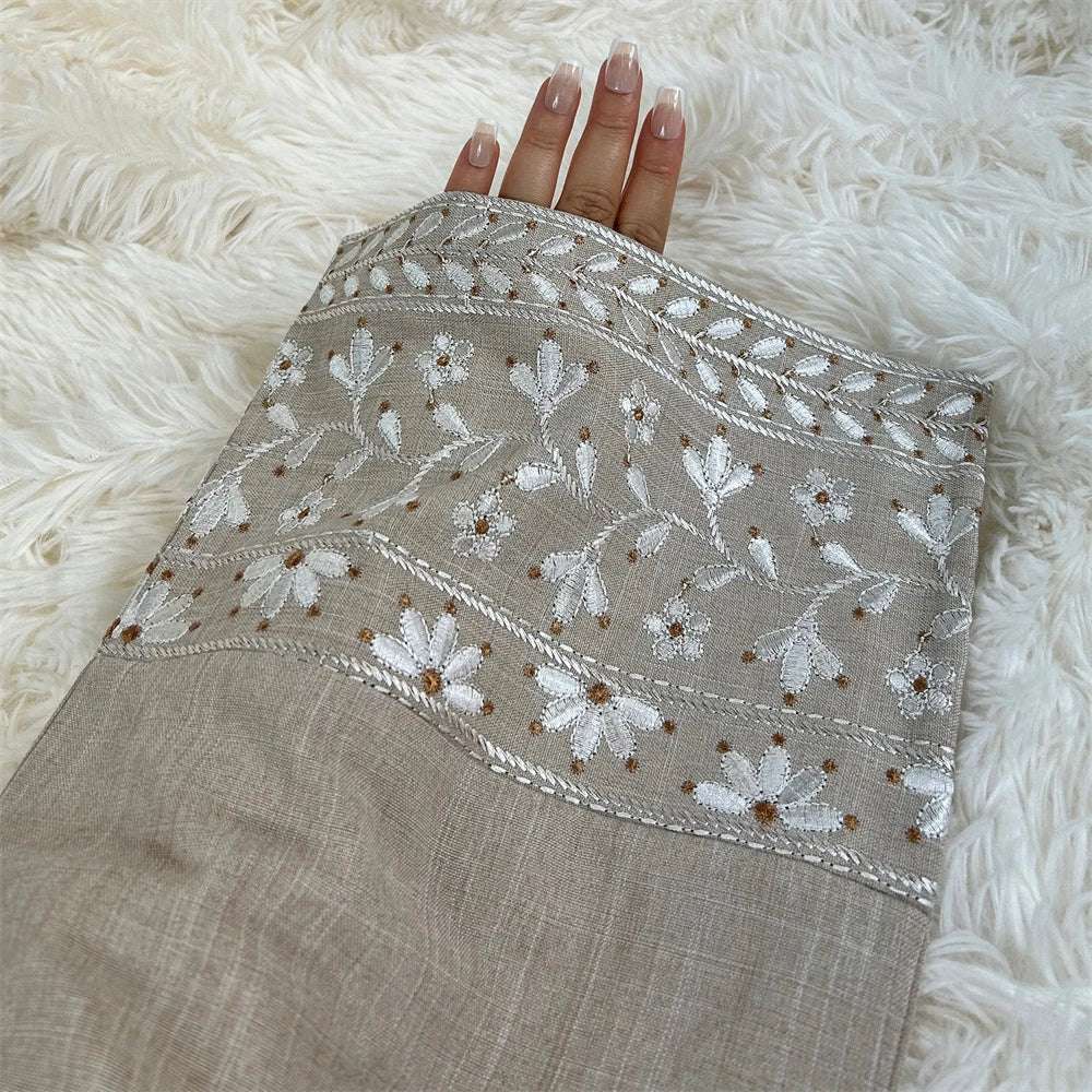 Embroidered Abaya Dress - Brown