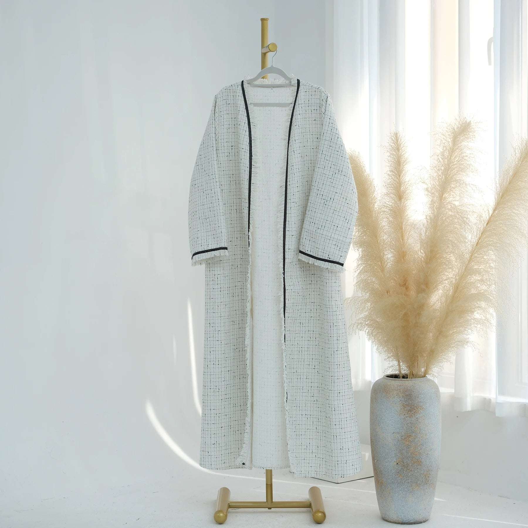 Tweed Open Abaya Coat - Beige